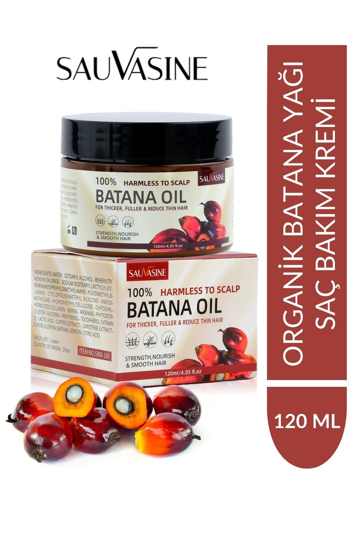 Sauvasine %100 Organik Batana Yağı Saç Bakım Kremi 120 ml - Organic Batana Oil Hair Care Cream