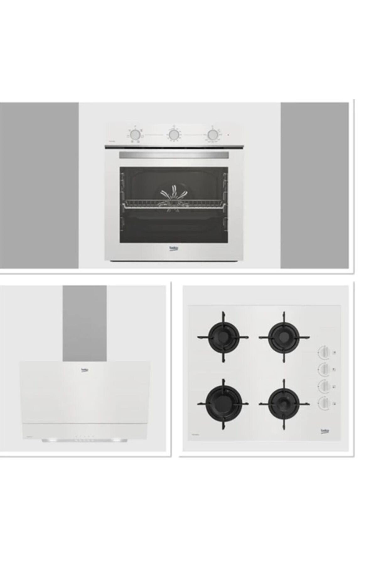 Beyaz Cam Avantajlı Ankastre Set - 3lü 6 Fonksiyon  Ankastre Set