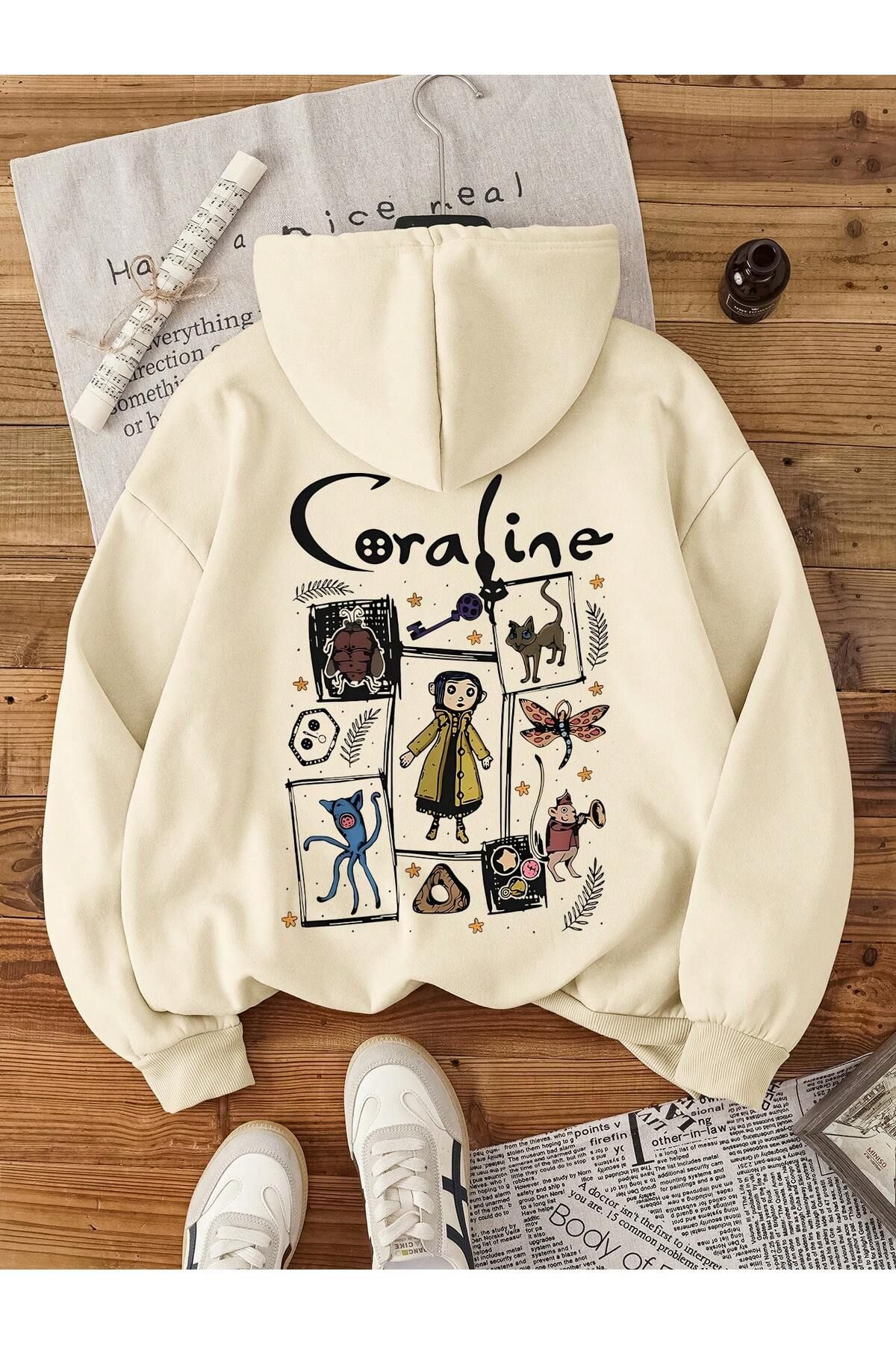 LUNAVISTA CORALİNE Baskılı Bej Kapüşonlu Sweatshirt Hoodie