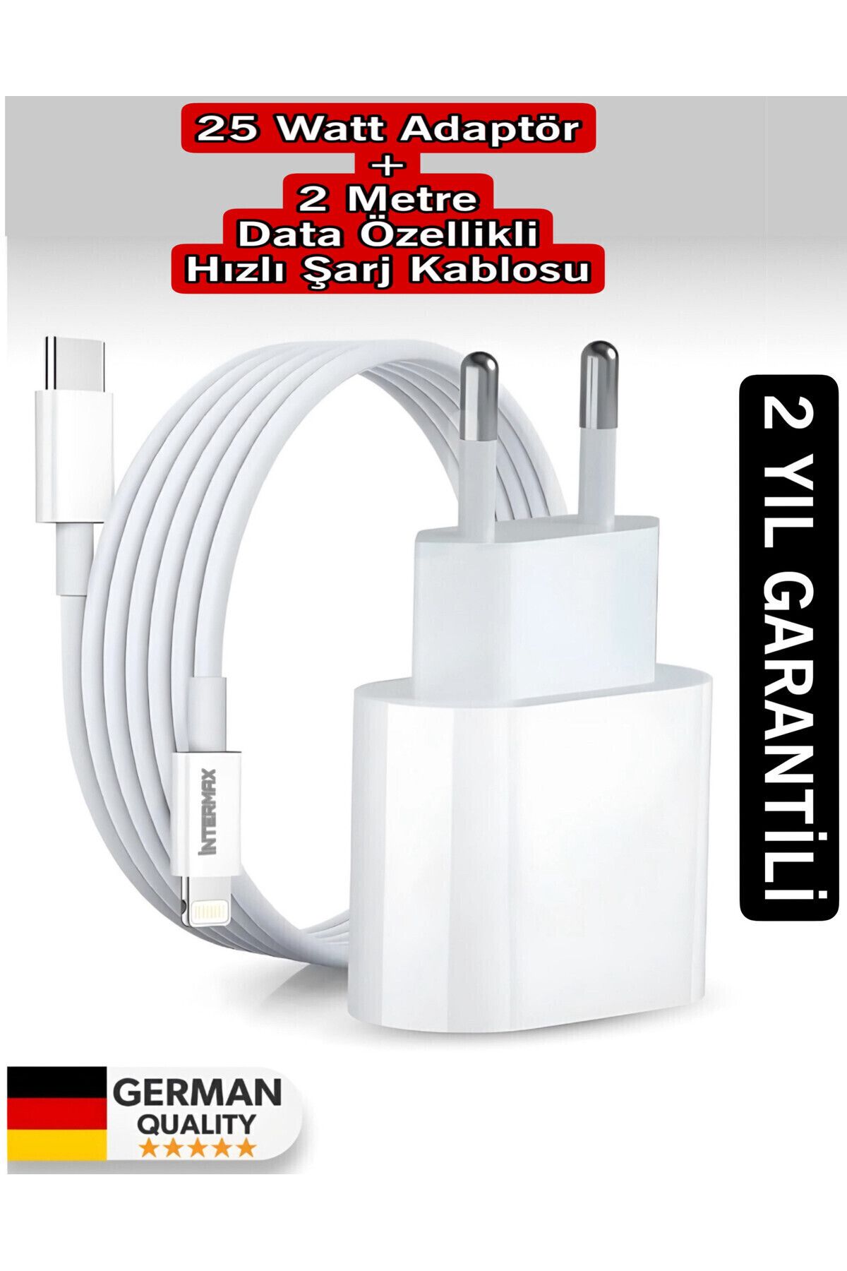 intermax Iphone Tüm Seriler Ile Uyumlu 2metre 25watt Hızlı Şarj Seti Type-c To Lightining Data Kablo