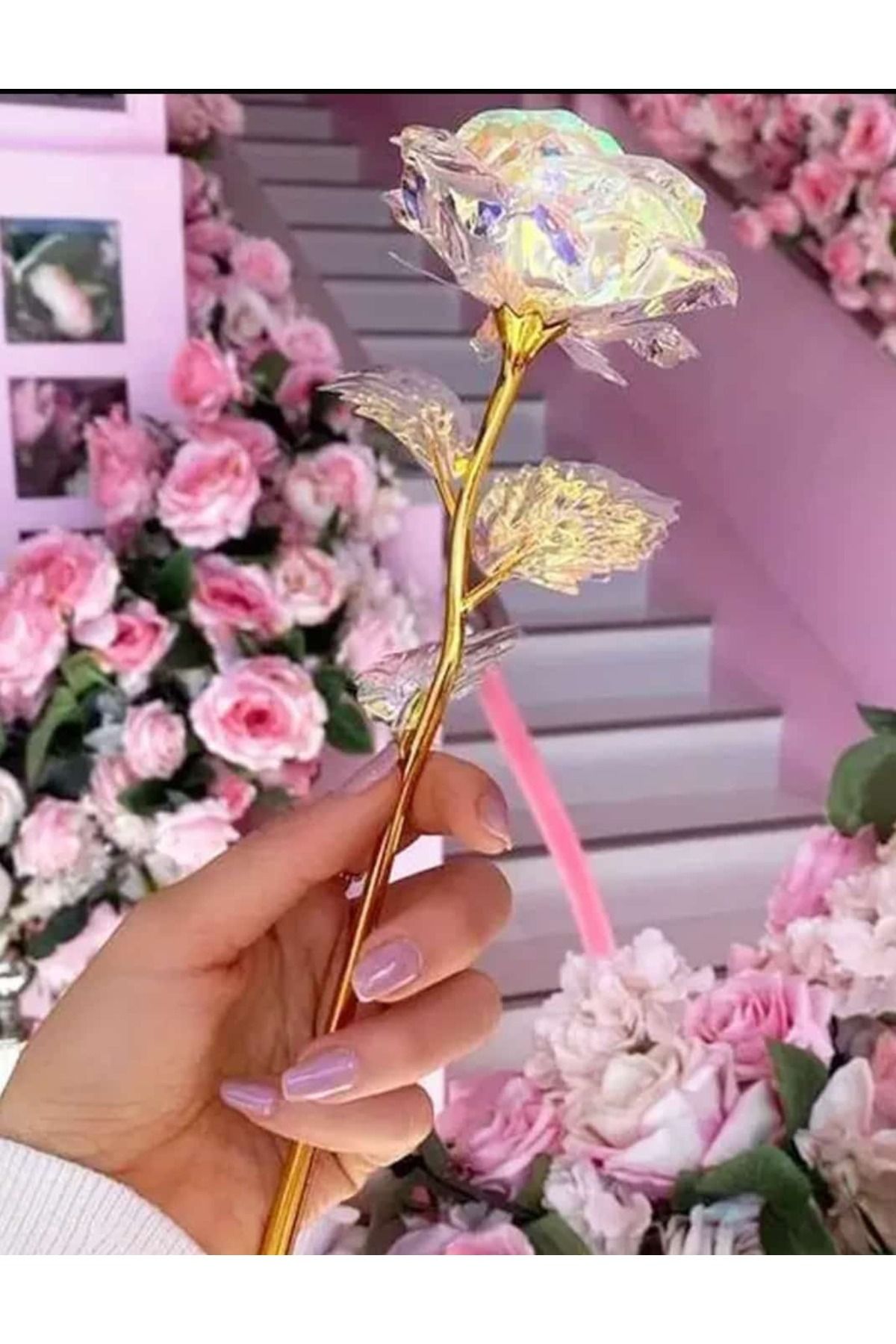 ÇEÇEN HOME (2 Adet) Gül Altın Kristal Yapay Gül