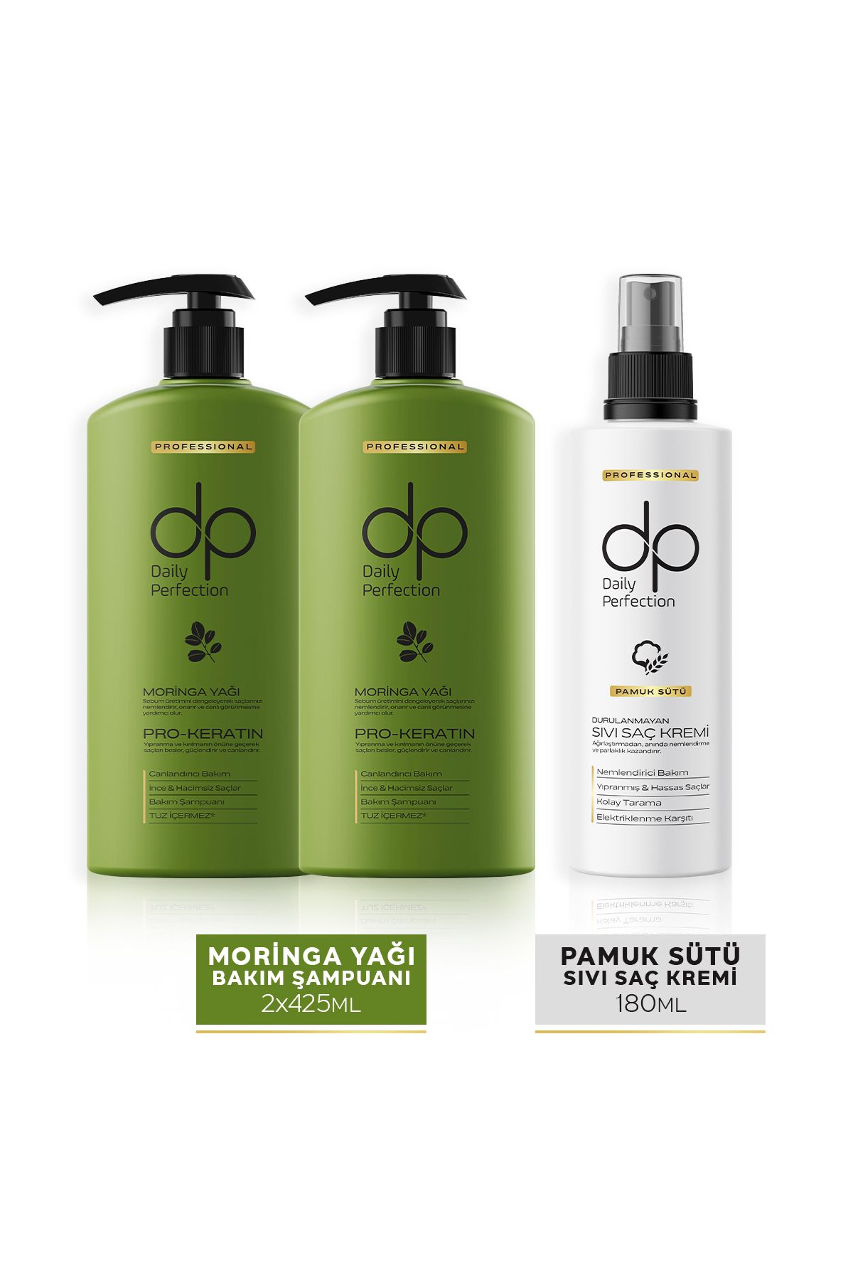 dp Daily Perfection Şampuan Moringa Yağı 425 ml X 2 Adet & Sıvı Saç Bakım Kremi Pamuk Sütü 180 ml Set