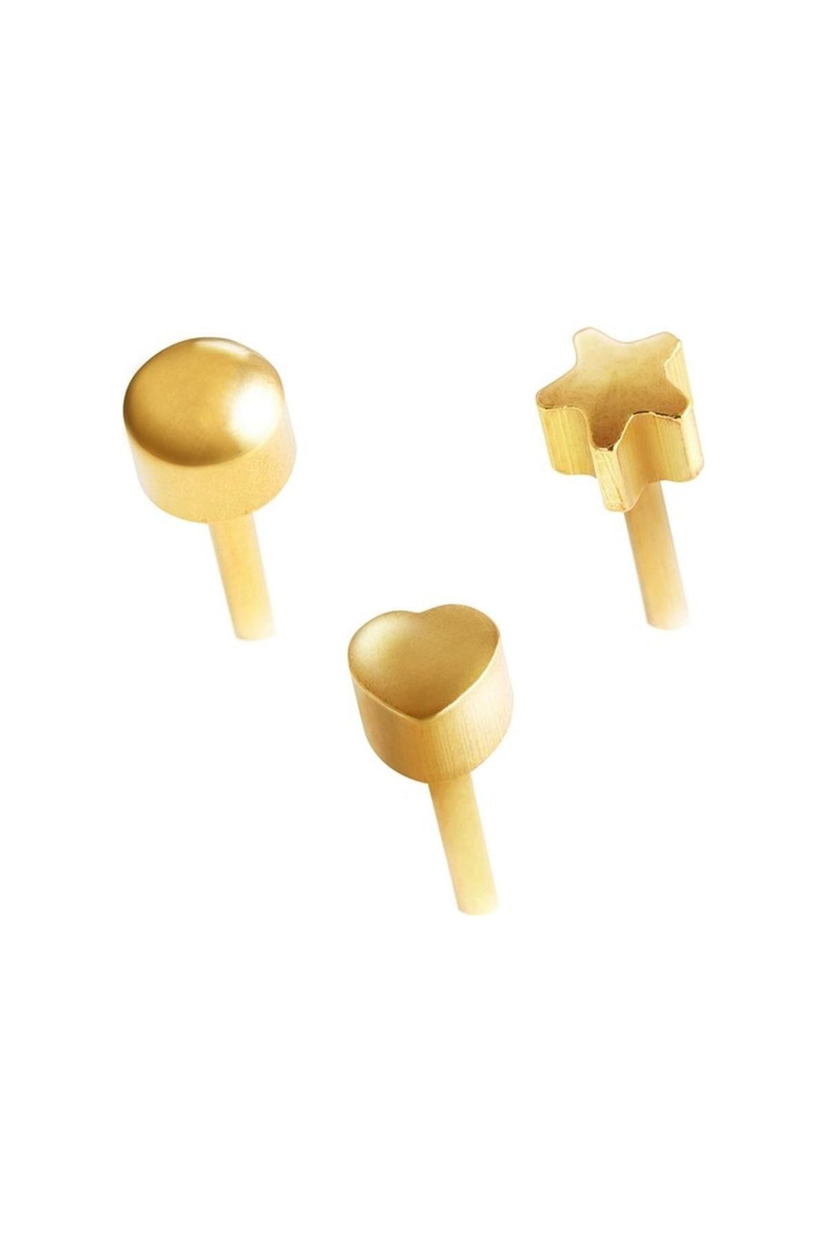 QPP Quality Piercing Products Qpp Kulak Delme Küpesi 12 Çift Sarı Karışık (TOP-KALP-YILDIZ)