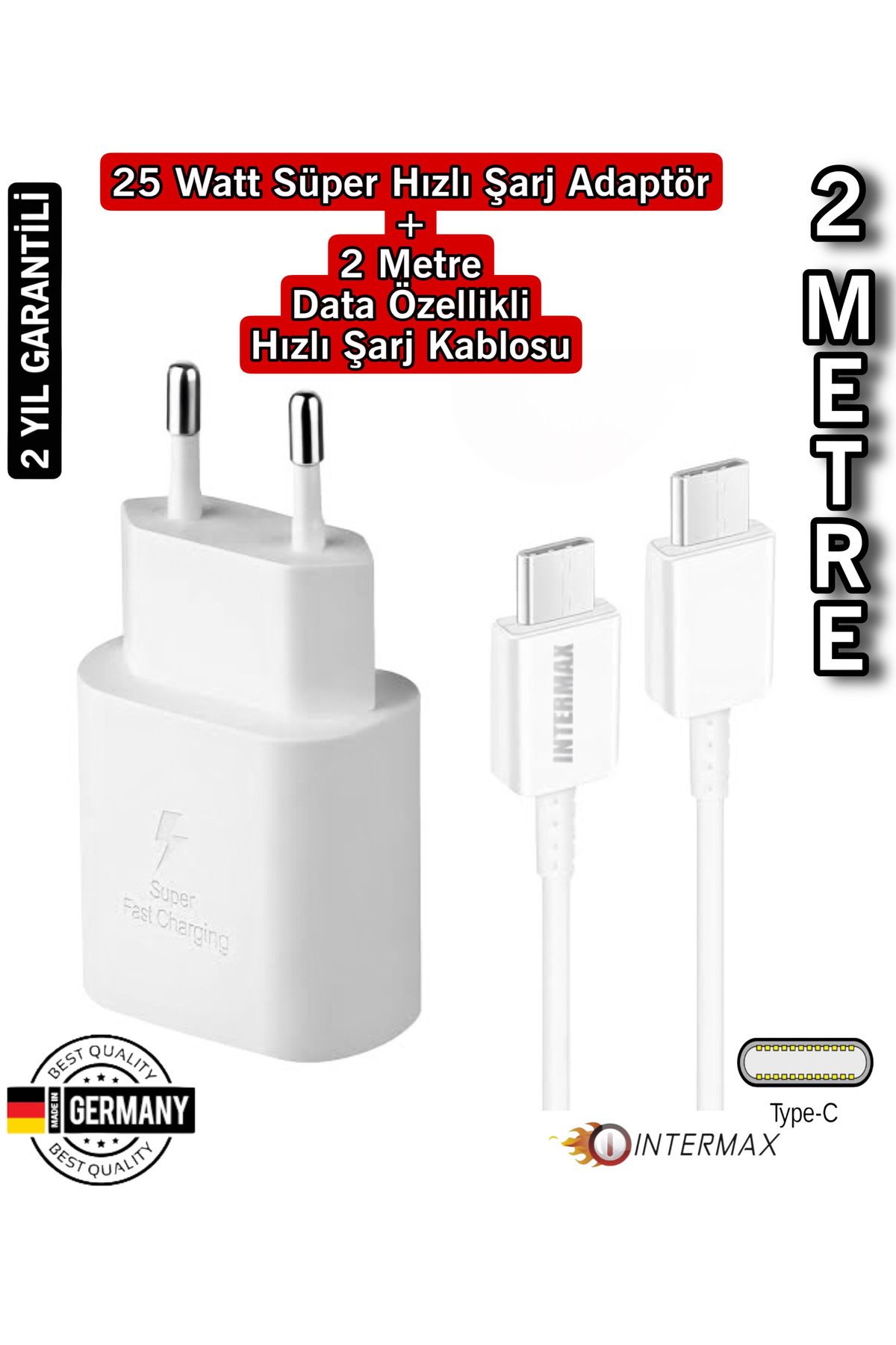 intermax Iphone Uyumlu 15/16 Pro 25watt Hızlı Şarj Seti Type-c To Type-C Data 2metre Kablo
