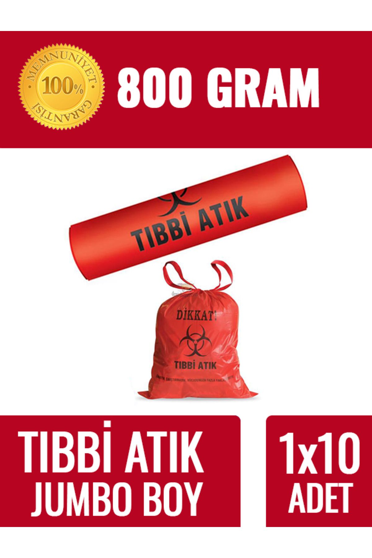naft Tıbbi Atık Çöp Poşeti Jumbo Boy 800 gr 80x110 Çöp Torbası (1 Rulo 10 Adet)