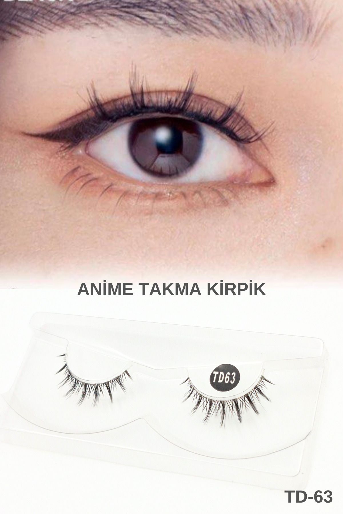 ruby face Anime Takma Kirpik - Şeffaf Dip Kısım Tam Boy Doğal İpek Takma Kirpik (1 Çift) No: TD-63