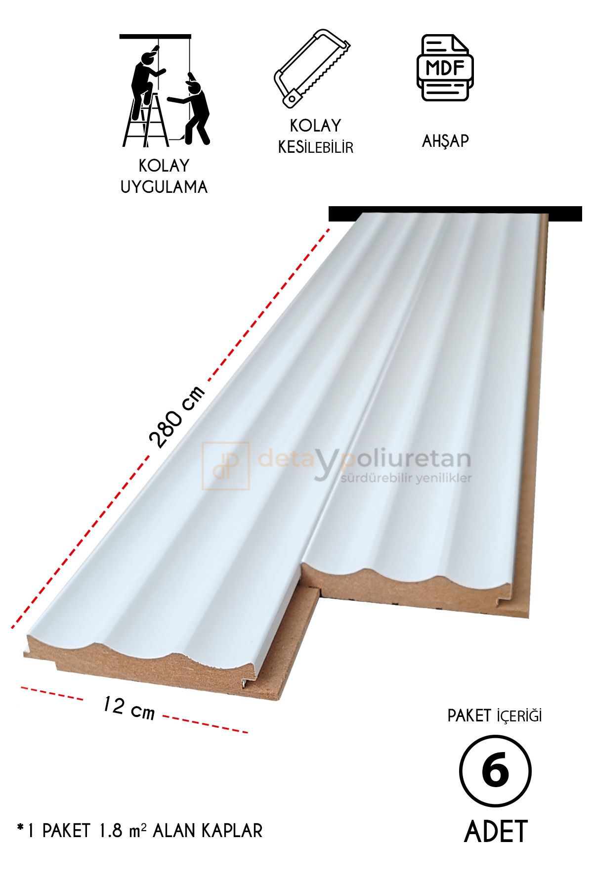 Free Home Mdf Ahşap Duvar Kaplama Lambri Panel - Dalgalı - 12cm X 280cm (6 ADET)