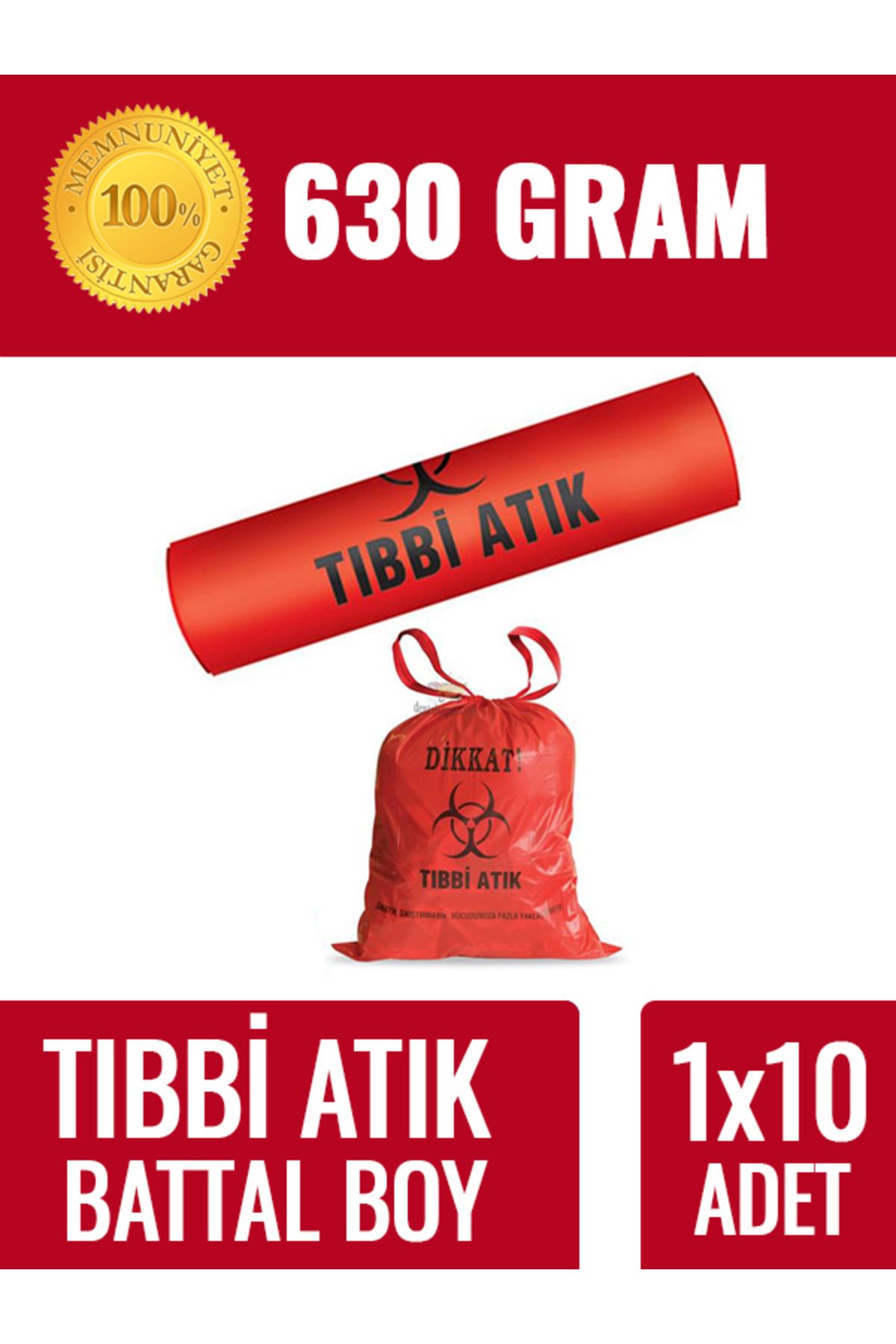 naft Tıbbi Atık Çöp Poşeti Battal Boy 630 gr 72x95 Çöp Torbası (1 Rulo 10 Adet)