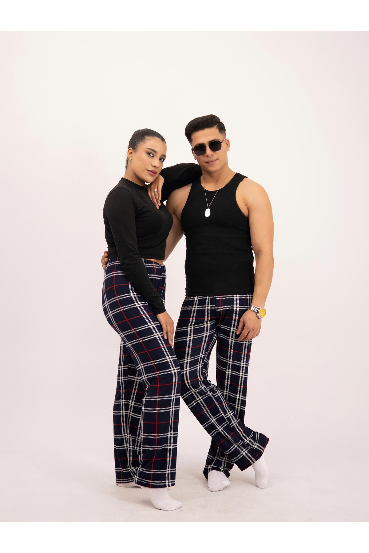İng drop Ekose Kareli Yılbaşı Pijama Altı  Uisex Micro Pamuk