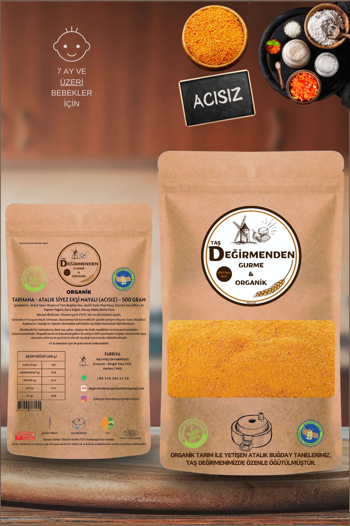 Değirmenden Organik Atalık Tarhana Acısız - Siyez Unlu, Siyez Ekşi Mayalı - 500 gram