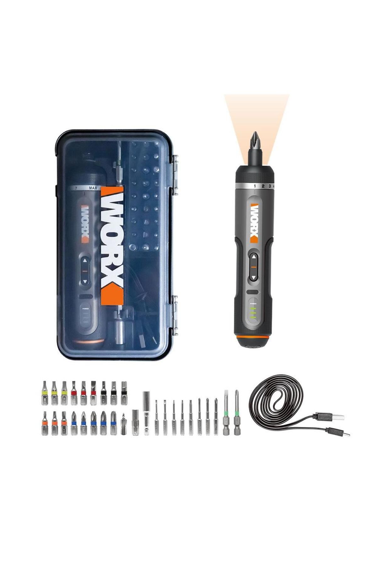 Worx Wx242 4volt/2.0ah. Li-ion Akıllı Tork Ayarlı Şarjlı Tornavida 30 Adet Bits Uç