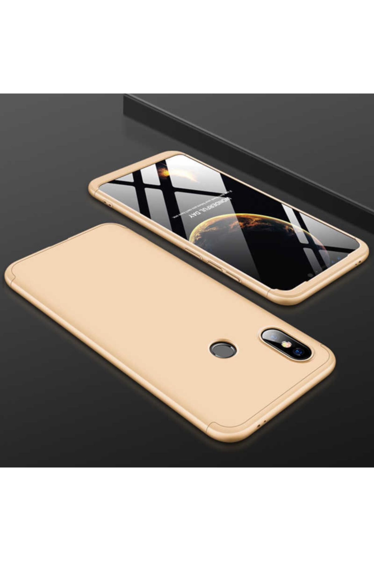 Nezih Case Xiaomi Mi Max 3 Uyumlu 360 Tam Koruma 3 Parça Slim Sert Silikon Kılıf Gold