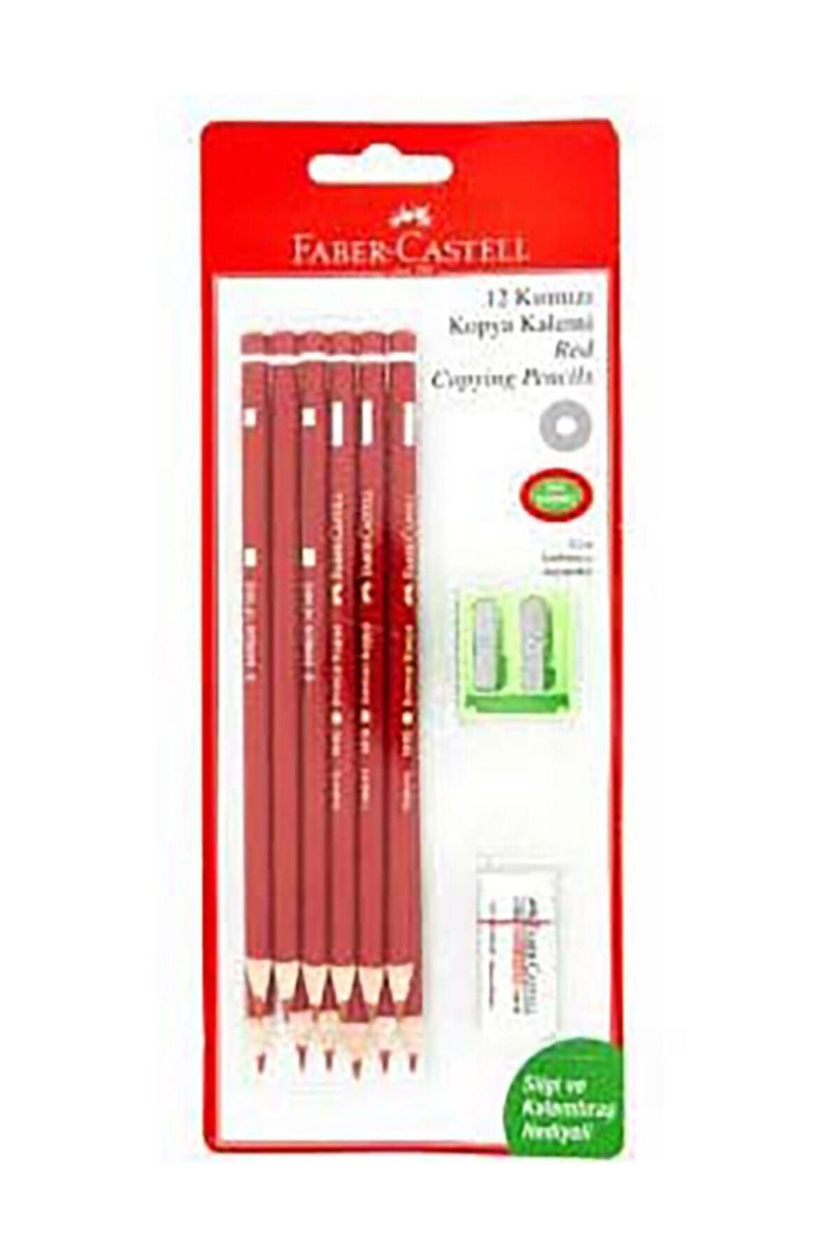 Faber Castell 12 Kırmızı Kopya Kalemi Silgi ve Kalemtraş