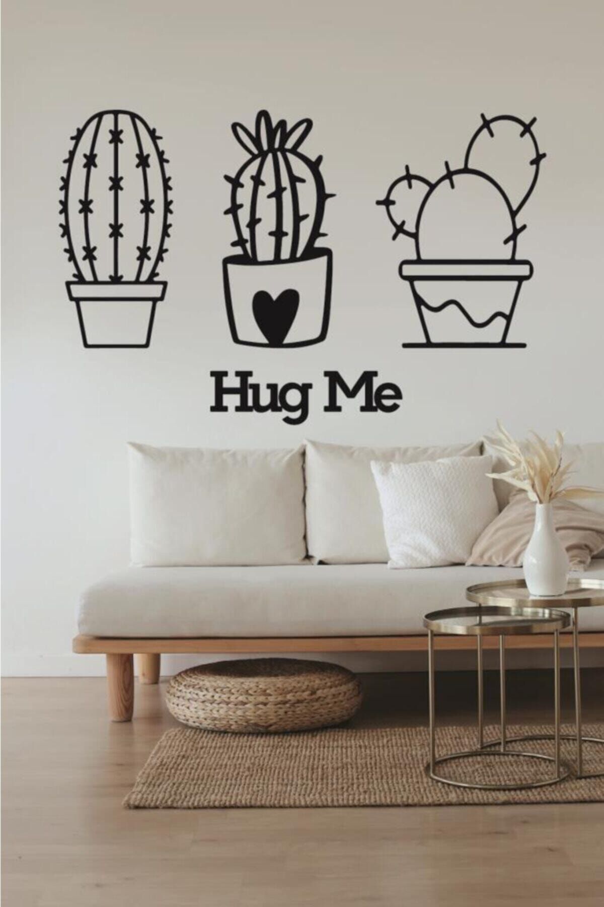 Hellove Kaktüs Duvar Dekoru + Hug Me 3 Lü Kaktüs Duvar Süsü Kaktüs Tablosu