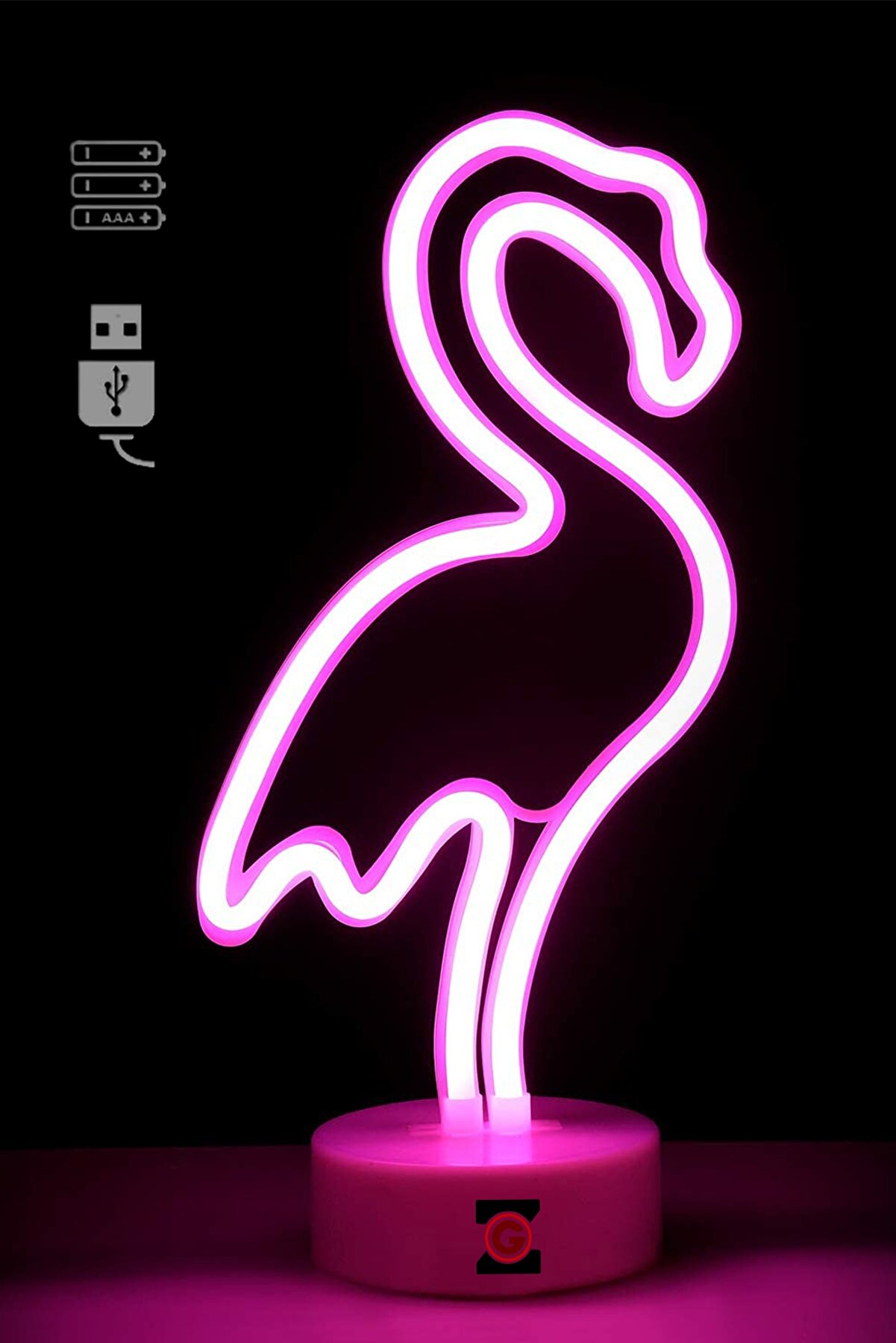 Zemtigo Büyük Boy Usb'li Flamingo Neon Led Işıklı Masa Ve Gece Lambası Dekoratif Aydınlatma