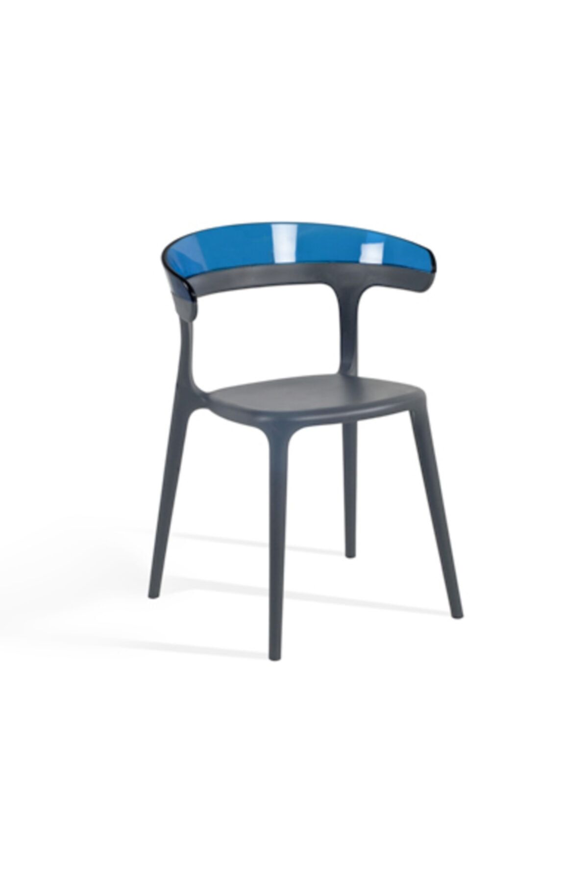 Papatya Luna Koltuk Antrasit Oturak Transparan Mavi Sırt Mutfak Sandalyesi Kolçaklı