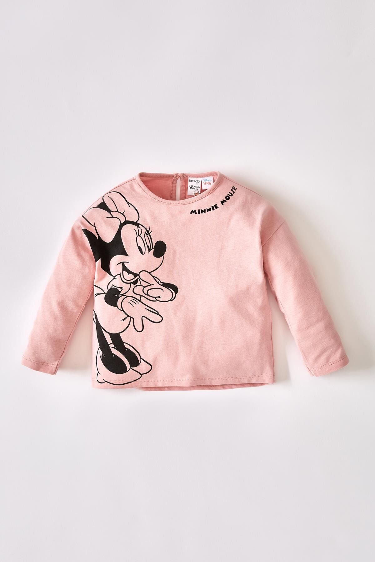 Defacto Kız Bebek Minnie Mouse Lisanslı Pamuklu Uzun Kollu Tişört