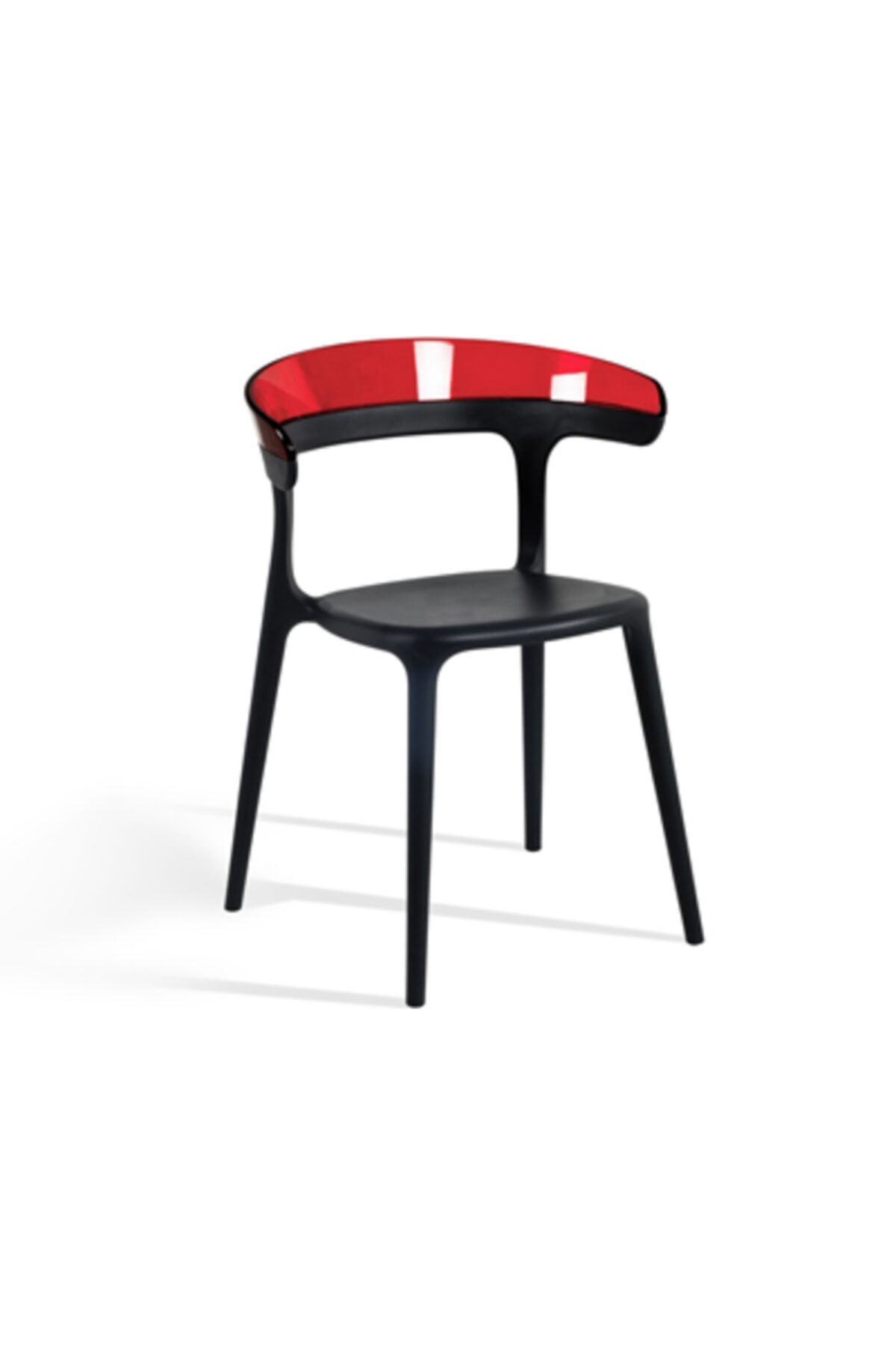 Papatya Luna Koltuk Siyah Oturak Transparan Kırmızı Sırt Mutfak Sandalyesi Kolçaklı