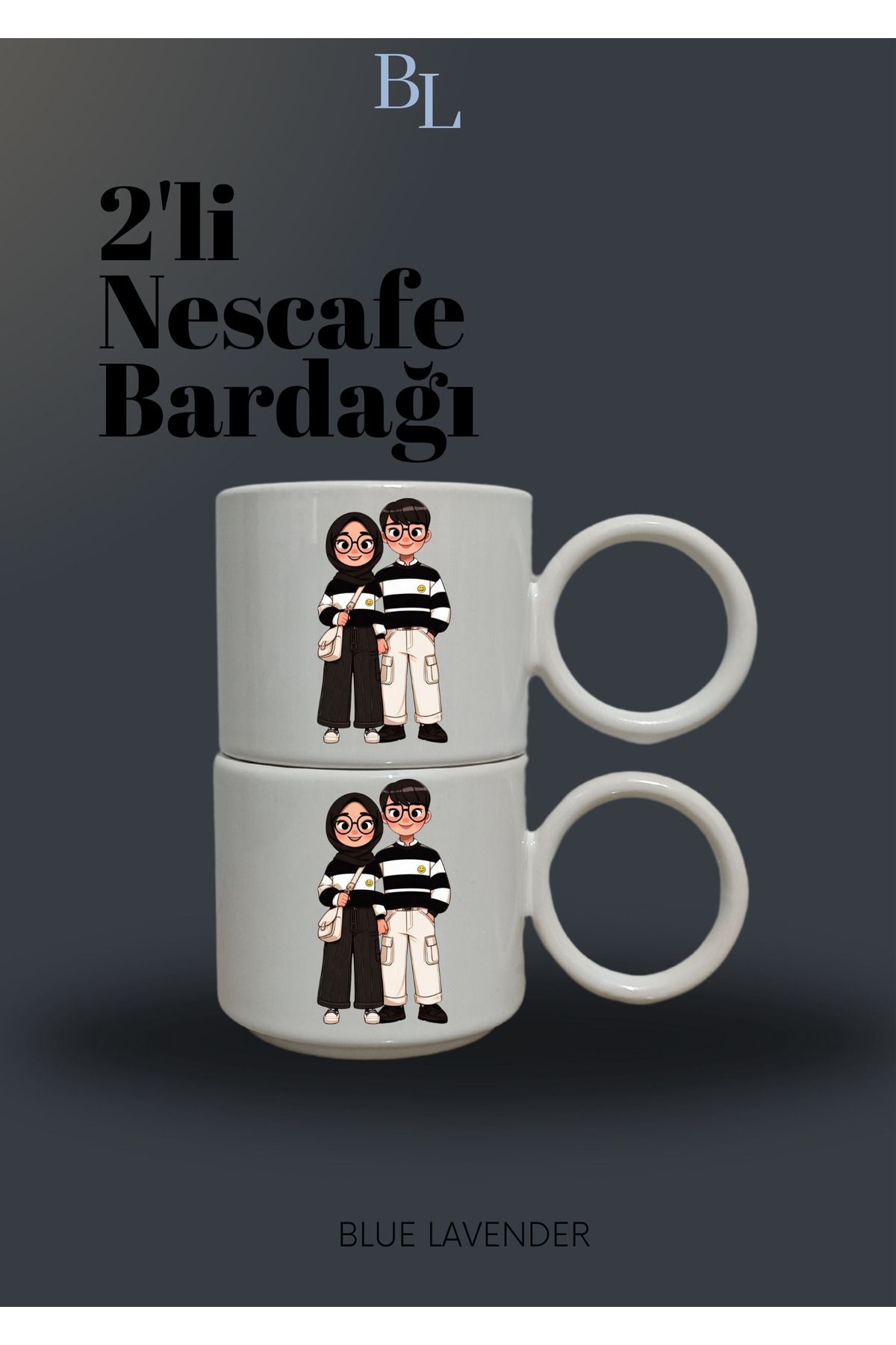 blue lavender Çift Nescafe bardağı