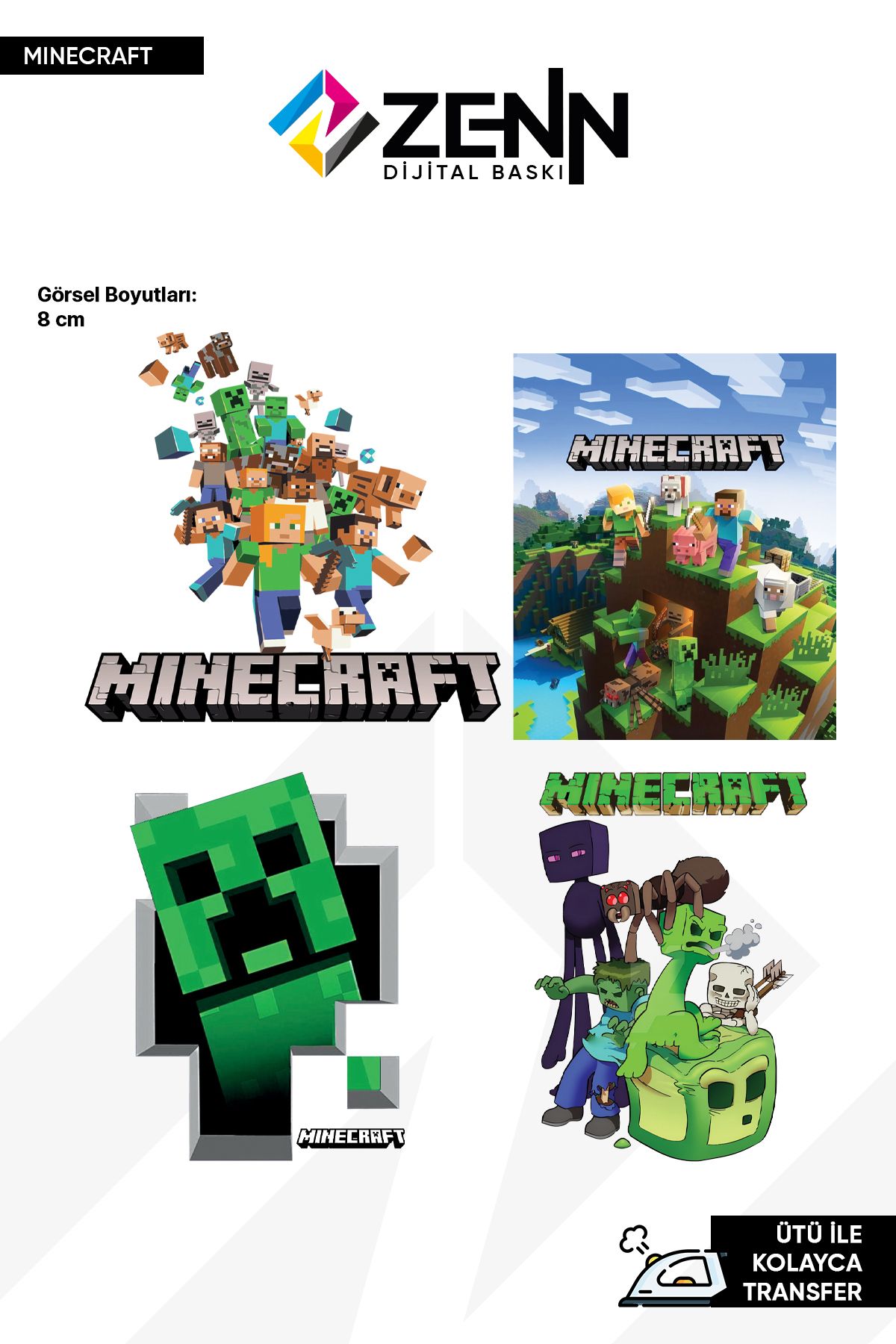 zenn dijital Minecraft Ütü İle Yapışan Dtf Baskı