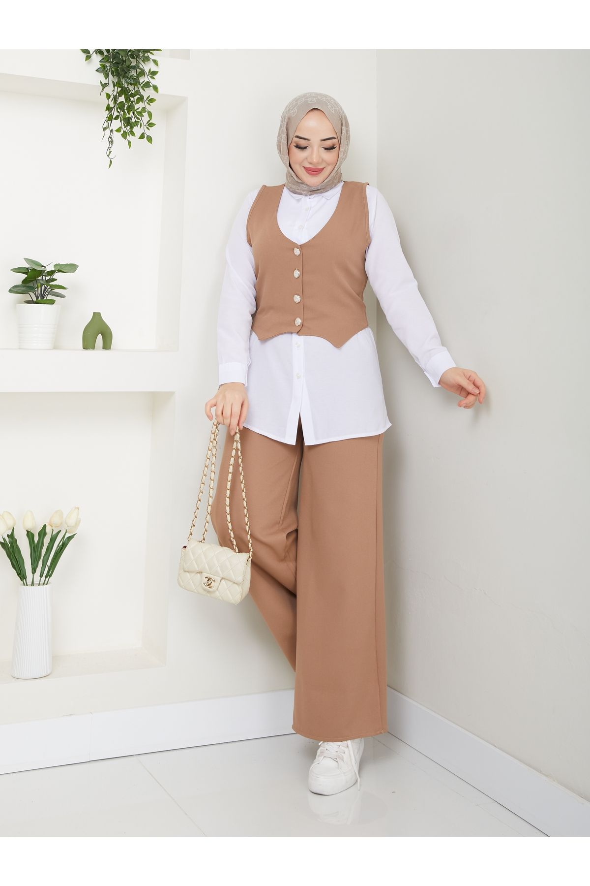 Moda Krash KREP KUMAŞ TREND YELEKLİ 3 LÜ TAKIM