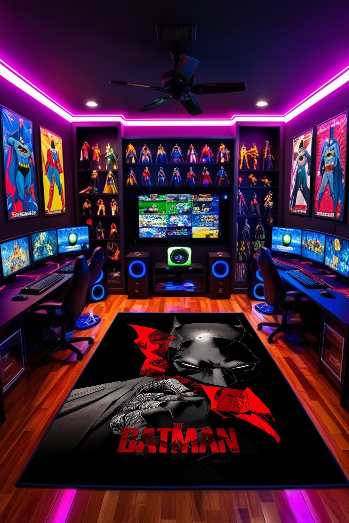 THEMODERNHANE Kaymaz Taban Makinede Yıkanabilir Gaming Oyuncu Playstation Xbox Gamer Batman Genç Odası Halısı
