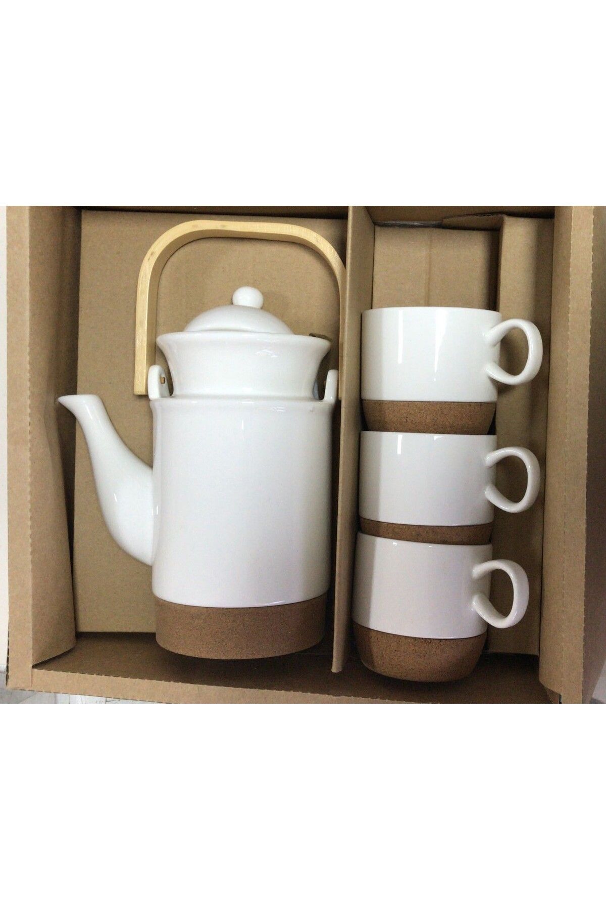English Home 3 Fincanlı Çaydanlık Seti, Simple Elegant, Porselen, 650 ml + 140 ml, Beyaz