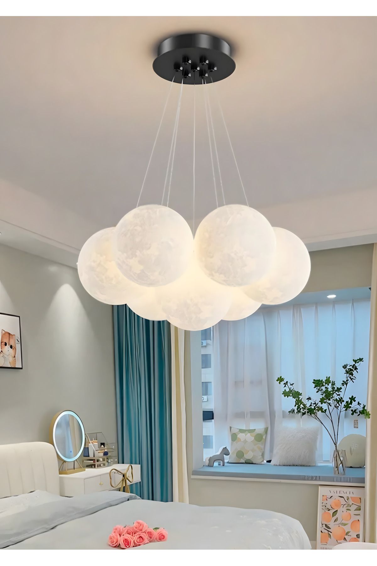 Avize 7'li Cam Küre Bulut Avize Modern Camlı Avize Glob Camlı Avize Aydınlatma Oturma Oda