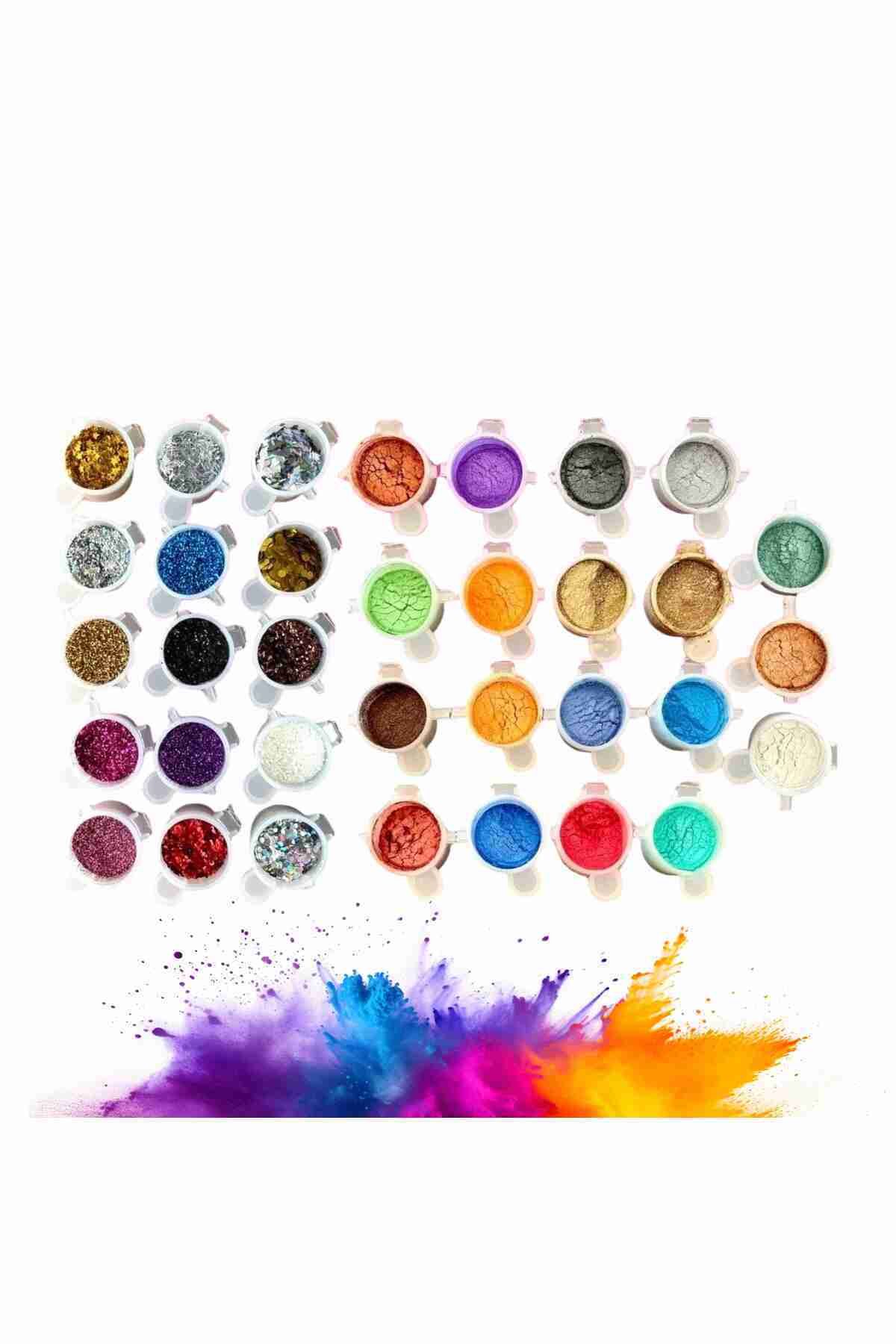 se7enck 34 ADET Epoksi Mica Sedef Pigment ve Glitter Sim Seti , Epoksi Başlangıç Seti, Epoksi Sedef Pigment