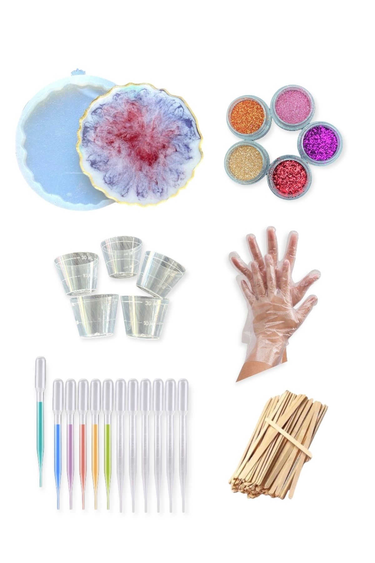 se7enck Epoksi Başlangıç Seti , Epoksi Kalıp Set, Pipet , Döküm Kabı , Epoksi Kalıbı, Sim Glitter
