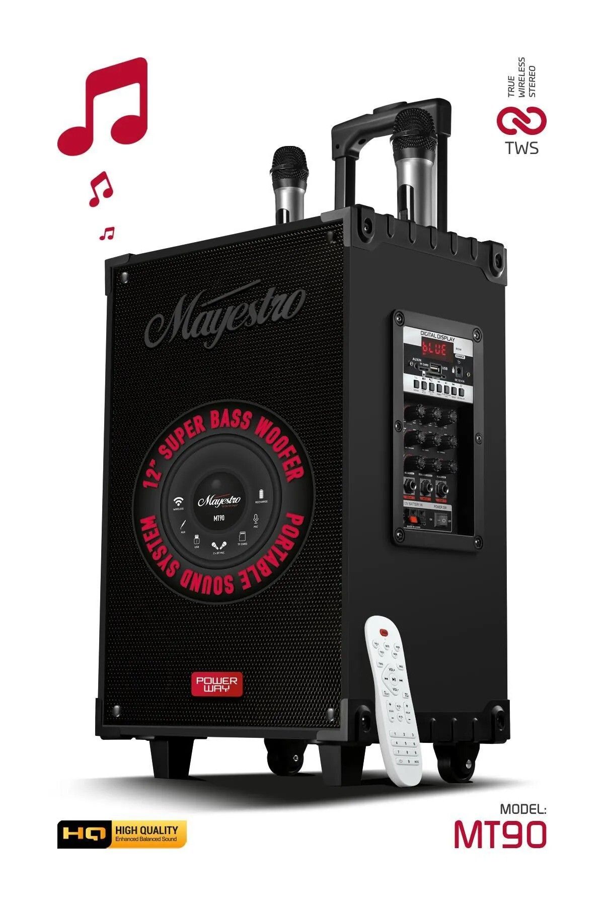 meltobe MT90 Şarjlı Çift Mikrofonlu Karaoke Sistemi Taşınabilir Amfi Bluetooth Hoparlör