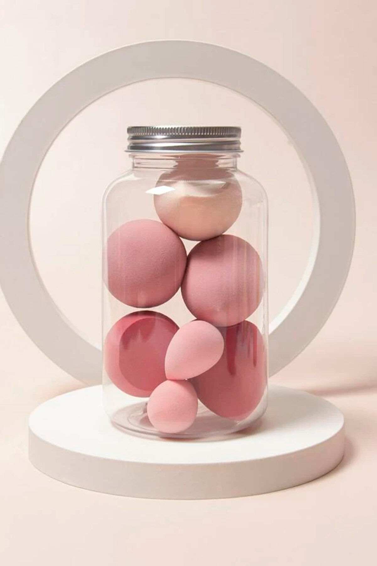 H&E LUXURY DESIGN 7'li Pembe Tonları Kavanoz Makyaj Süngeri Seti ...