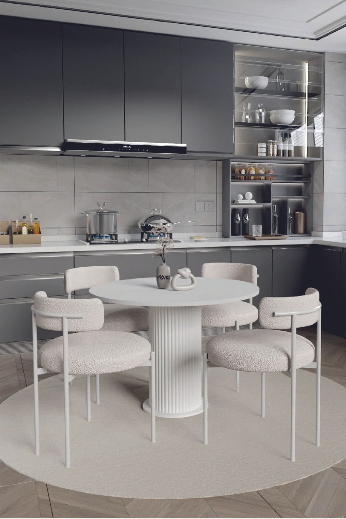 kiyra wood 103 Cm Dizayn Özel Tasarım Yuvarlak Siyah Yemek Masası Balkon Mutfak Masası Çalışma Ofis Masası