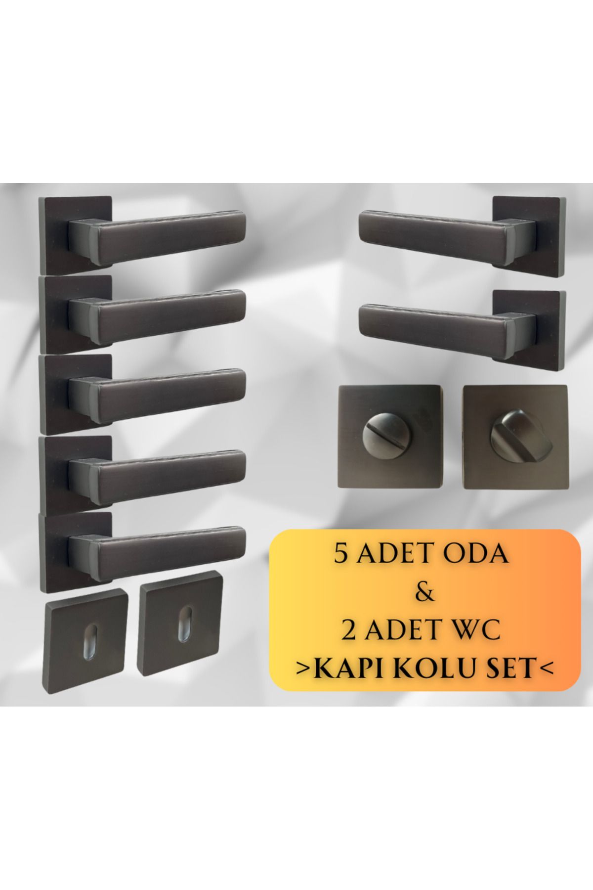 ALMITAL Lusso Antrasit 5 ADET ODA 2 ADET WC Kare Rozetli Kapı Kolu SET