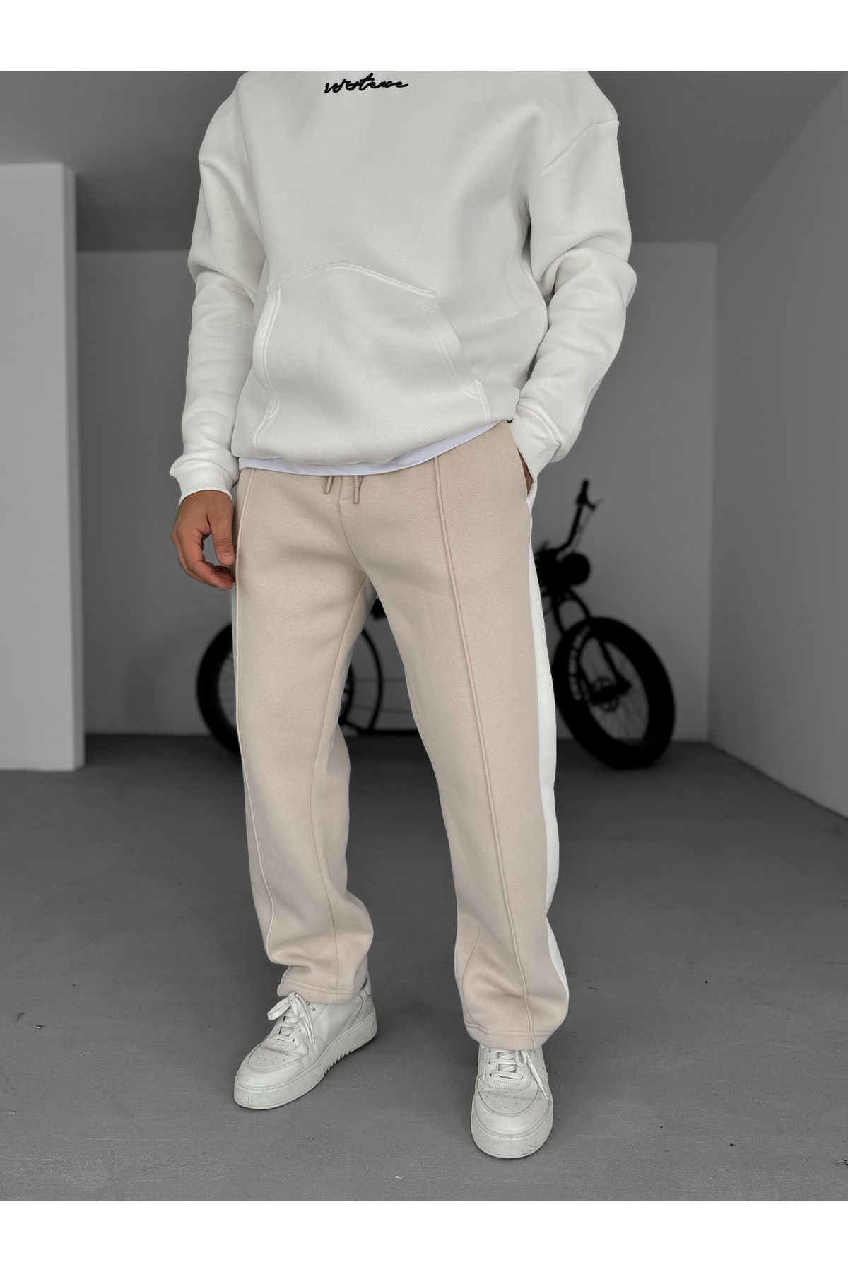 BYBASICMAN Bej Şeritli Basic Eşofman KE-5074