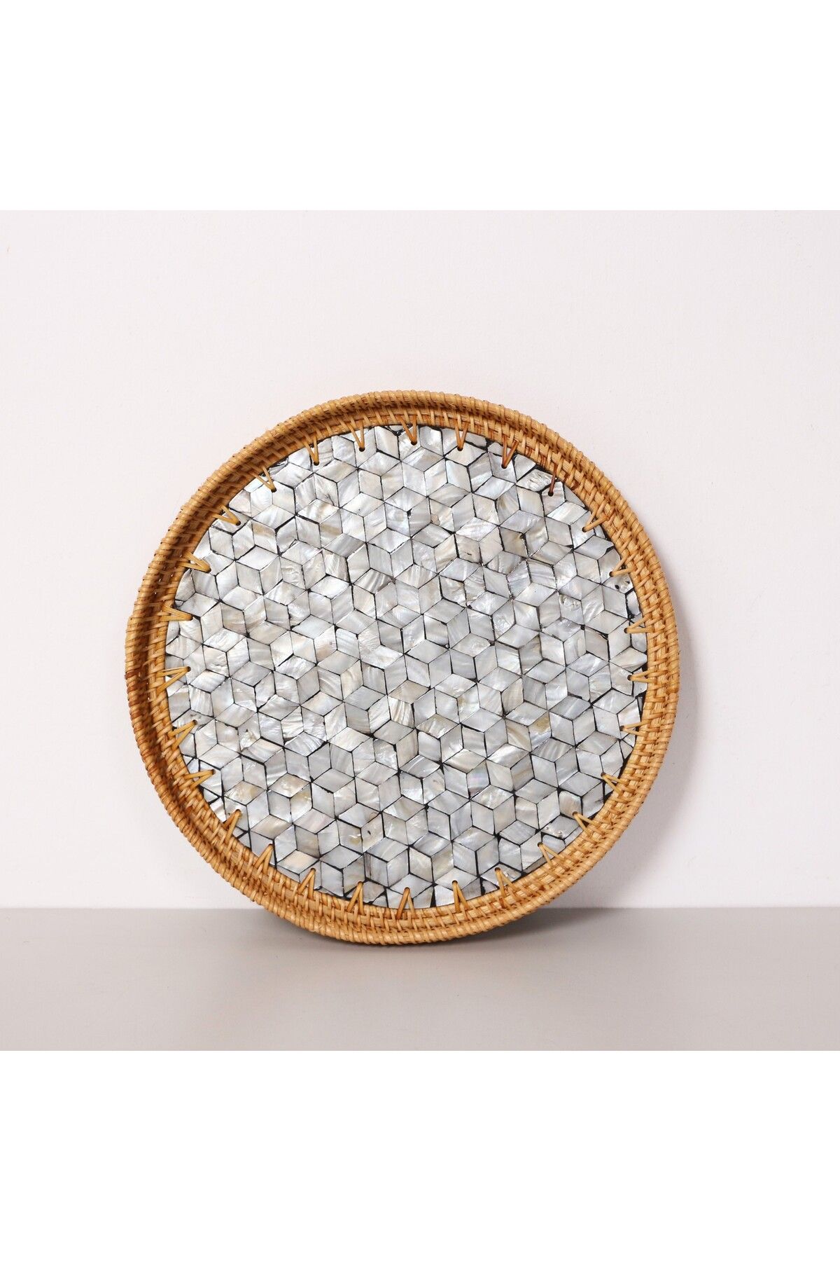 Mylamp Abstract 35x3 cm Sedefli Rattan Tepsi & Duvar Dekoru