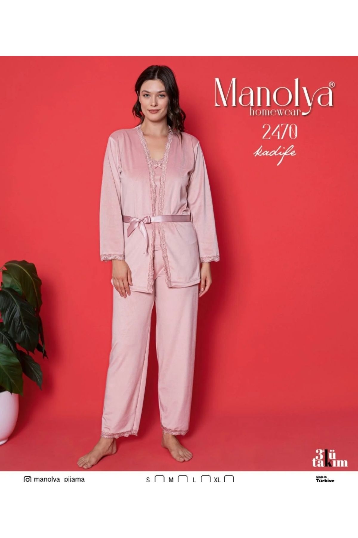 Manolya 2470 3lü Kadife Pijama Takımı