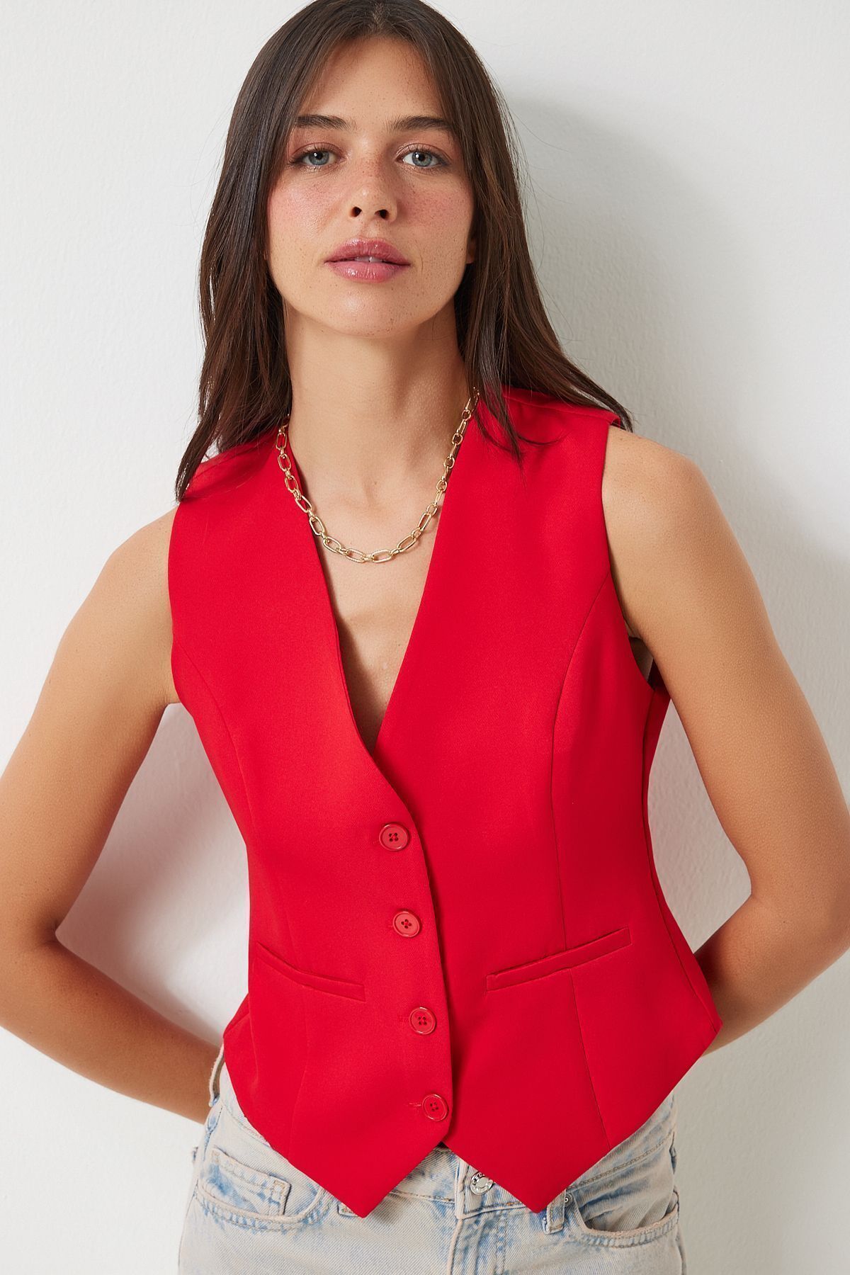 Bak'ap Astarlı Crop Blezer Yelek