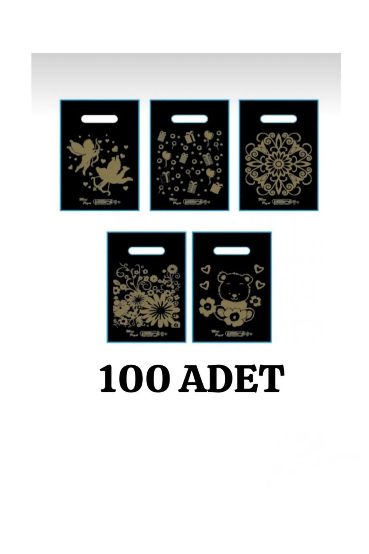 Meseve Siyah Poşet 100'lü No 0 Takviyeli Poşet 20x30 cm El Geçme Baskılı Poşet Blok Poşet
