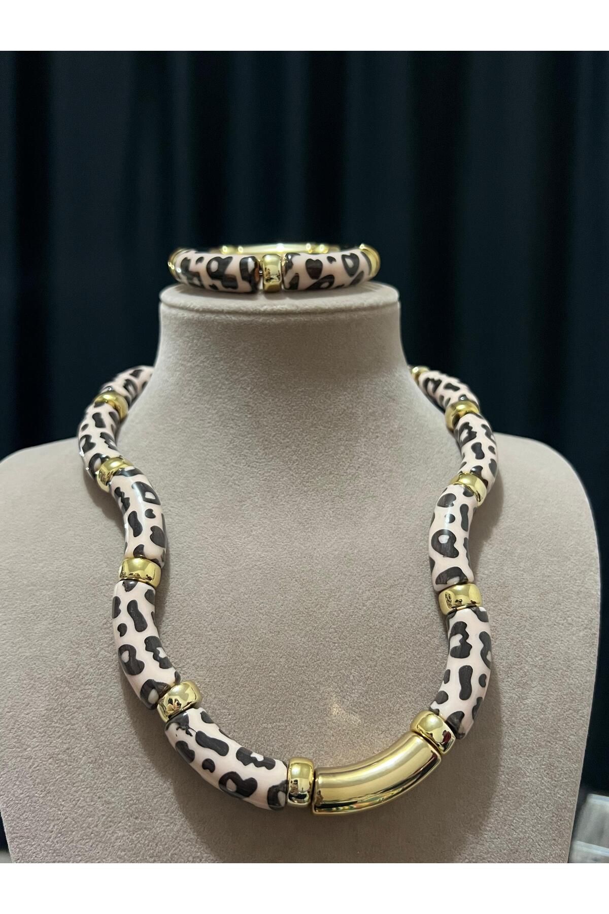 HALSE Leopar Model Kemik Kolye Ve Bileklik
