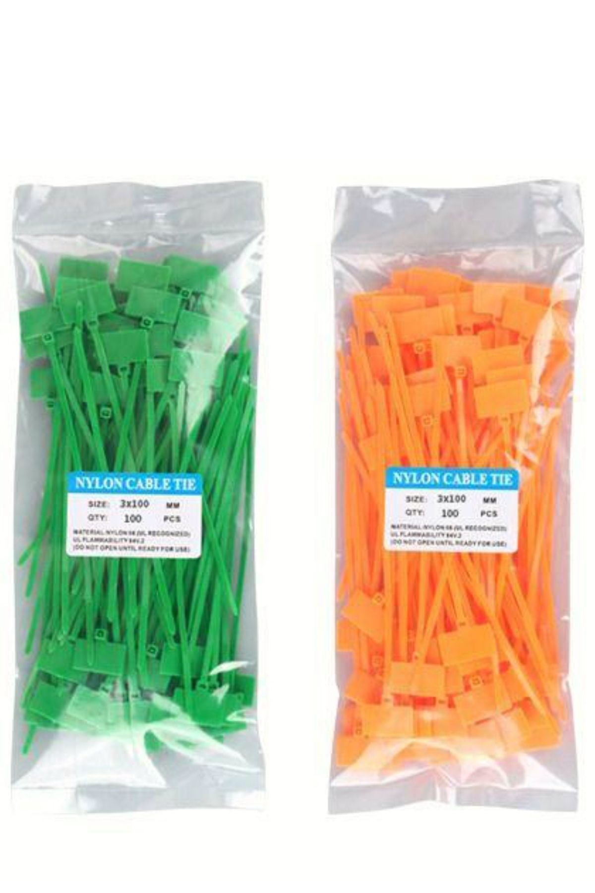 usin 200 Adet 2 RENK Etiketli Elektrik Kablosu Kablo Bağı Klips Plastik Kelepçe Cırt Cırt Kelepçe 100x3mm