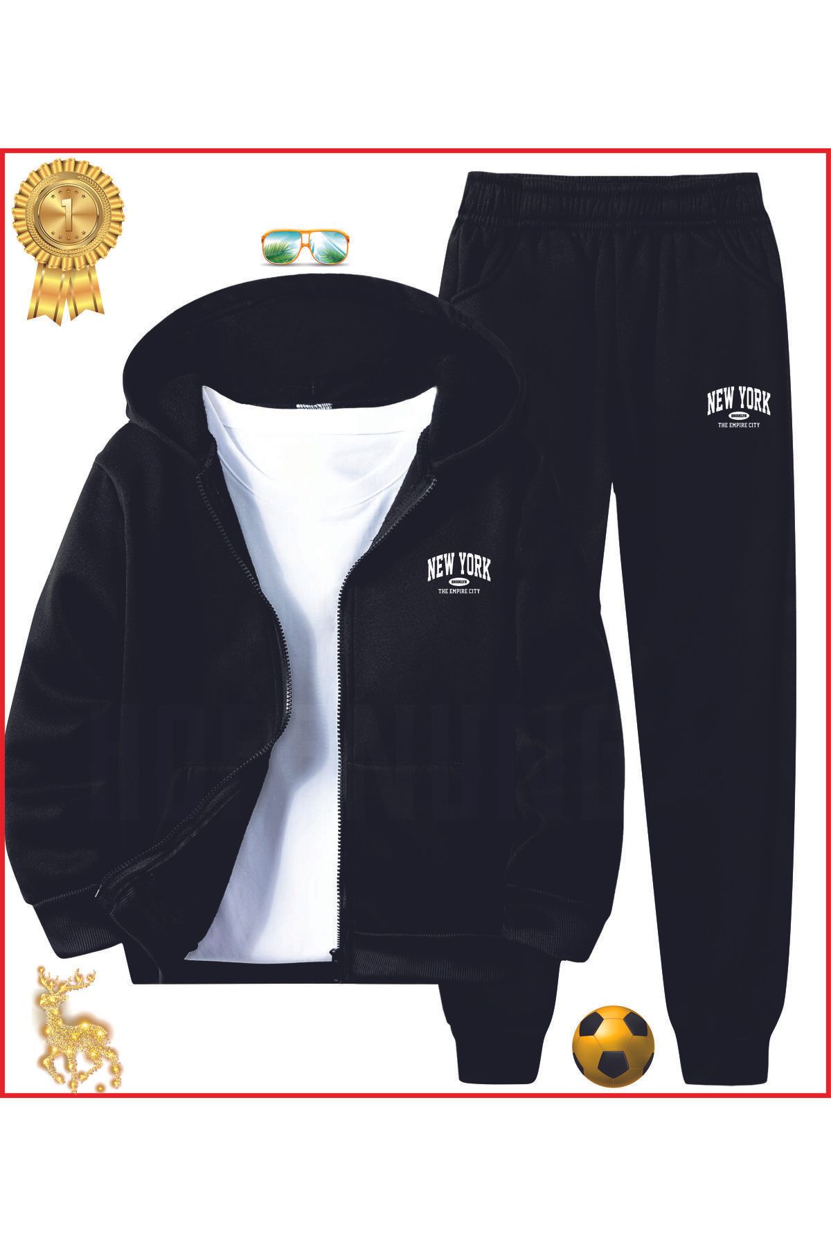 HOFFNUNG FULL HOODIE  NEW YORK  THE EMPIRE CITY BLACK Baskılı Eşofman Takımı