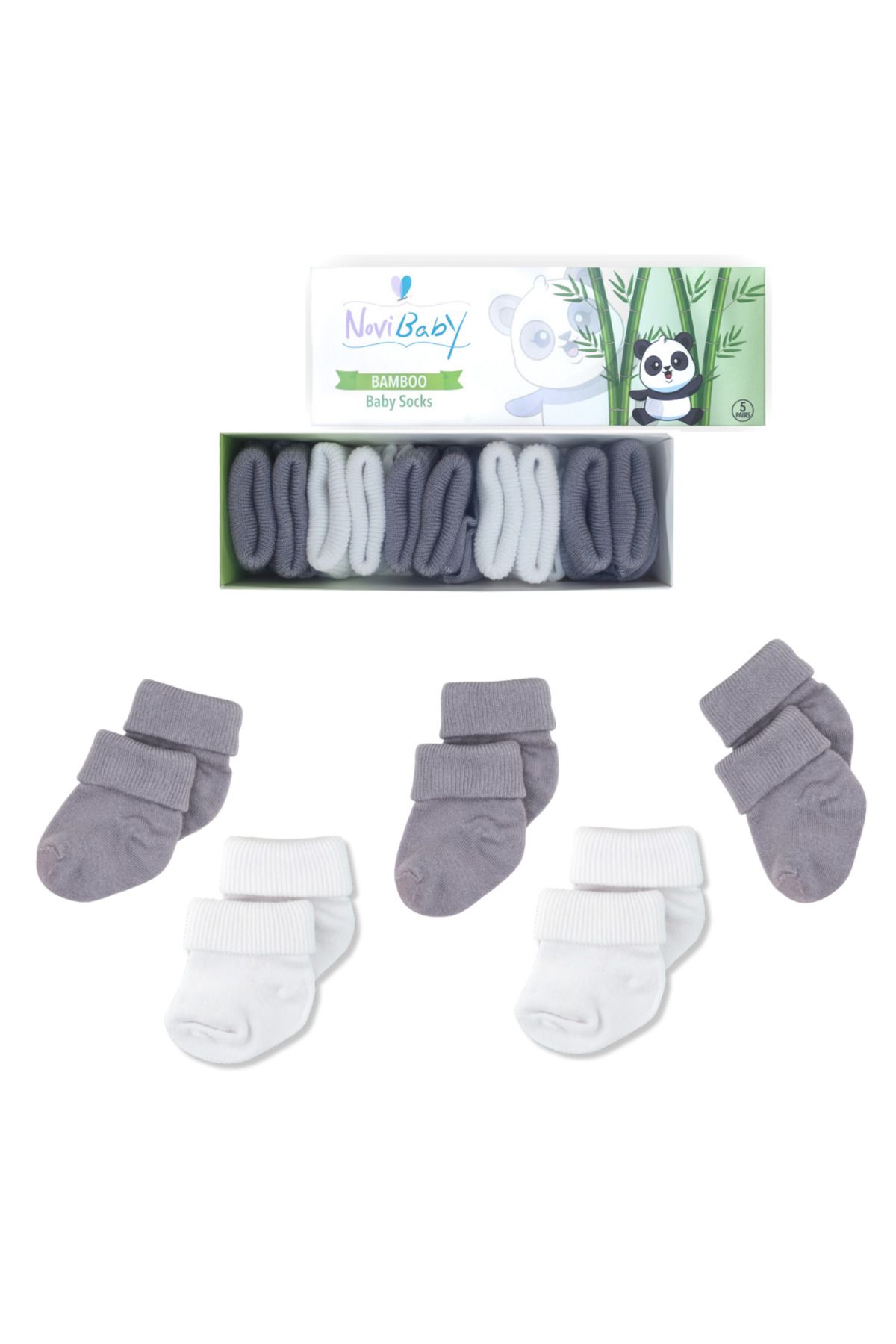 Novibaby 5'li Bambu Yenidoğan Bebek Çorap I Cloudy I Kız Erkek Bebek Çorabı