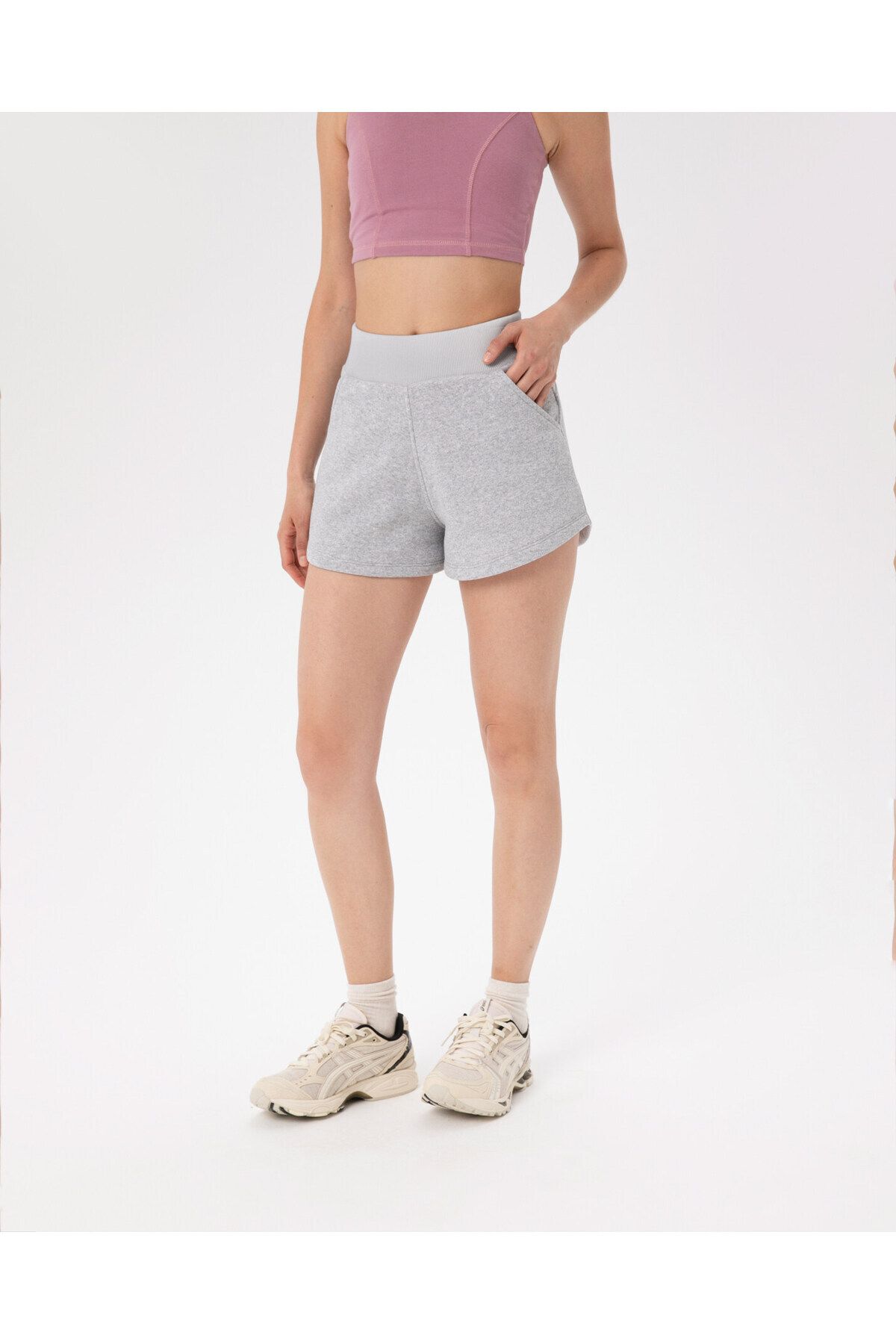 Ayma Active Gri Bel Lastikli Ayarlanabilir Sweatshort Şort