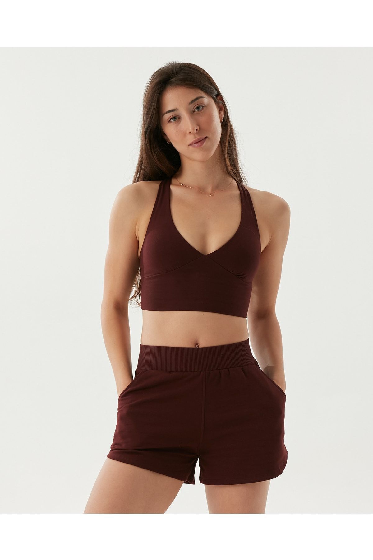 Ayma Active Kestane Bel Lastikli Ayarlanabilir Sweatshort Şort