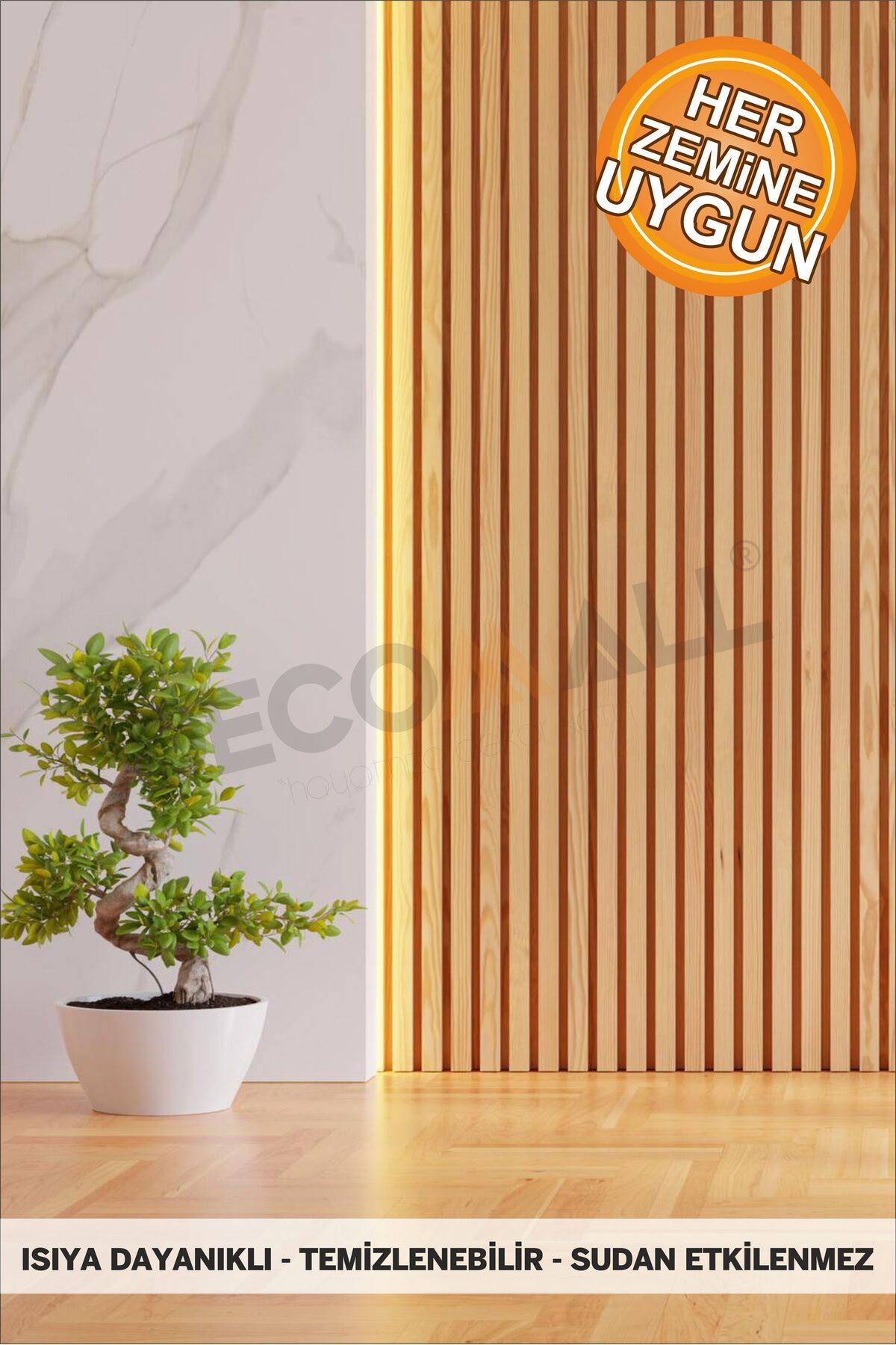DECOMALL Code128 KENDİNDEN YAPIŞKANLI DUVAR KAPLAMA AHŞAP ÇİTA GÖRÜNÜMLÜ FOLYO İSKANDİNAV PANEL (100X300cm)