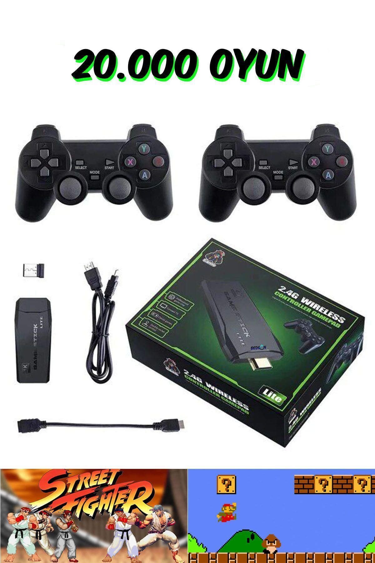 Sup Atari 2.4g Kablosuz Çift Kol Retro Oyunlar 4k Game Stick 20000 Oyun Game Stick