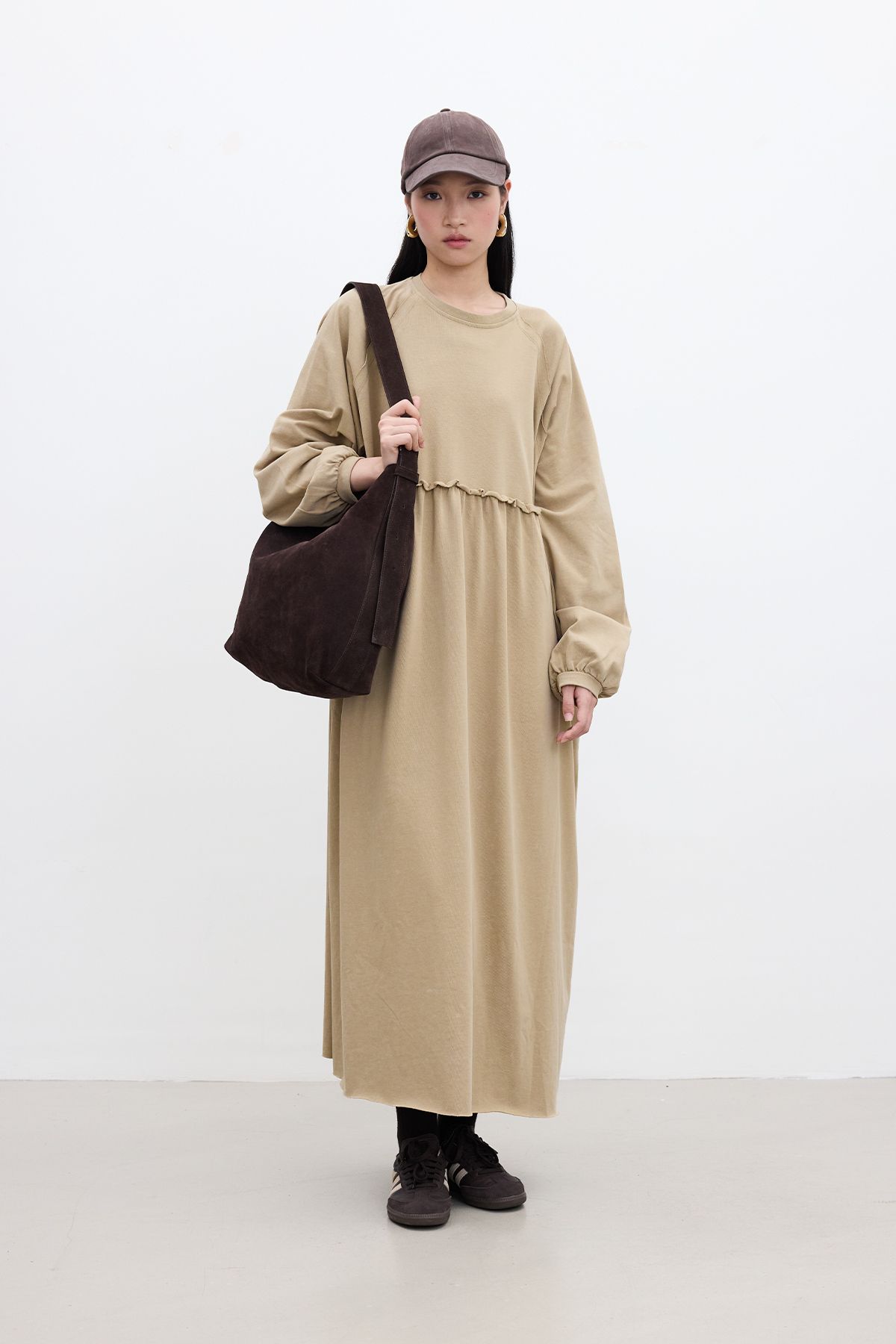 Manuka OVERSIZE BÜZGÜLÜ ELBİSE CAMEL