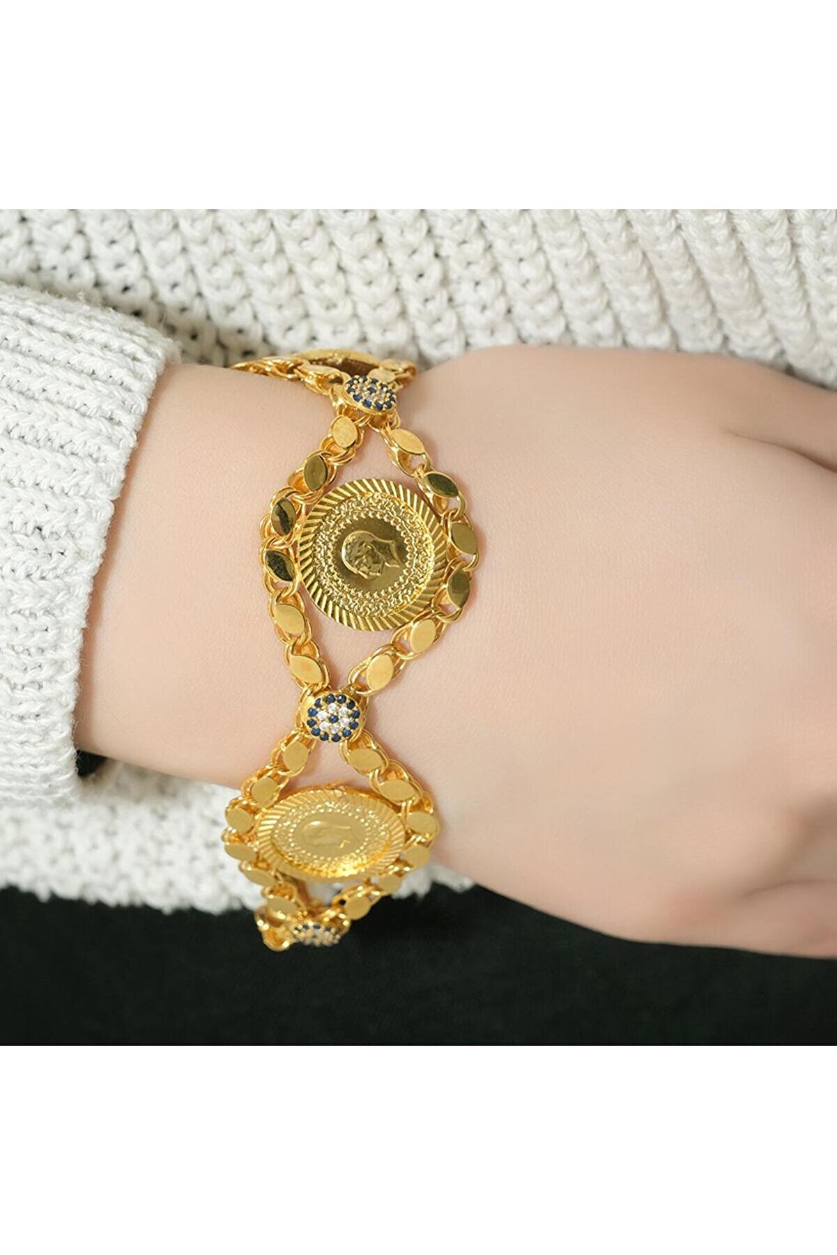 Aytekgold 14 Ayar Üçlü Çeyrekli Pullu Bileklik