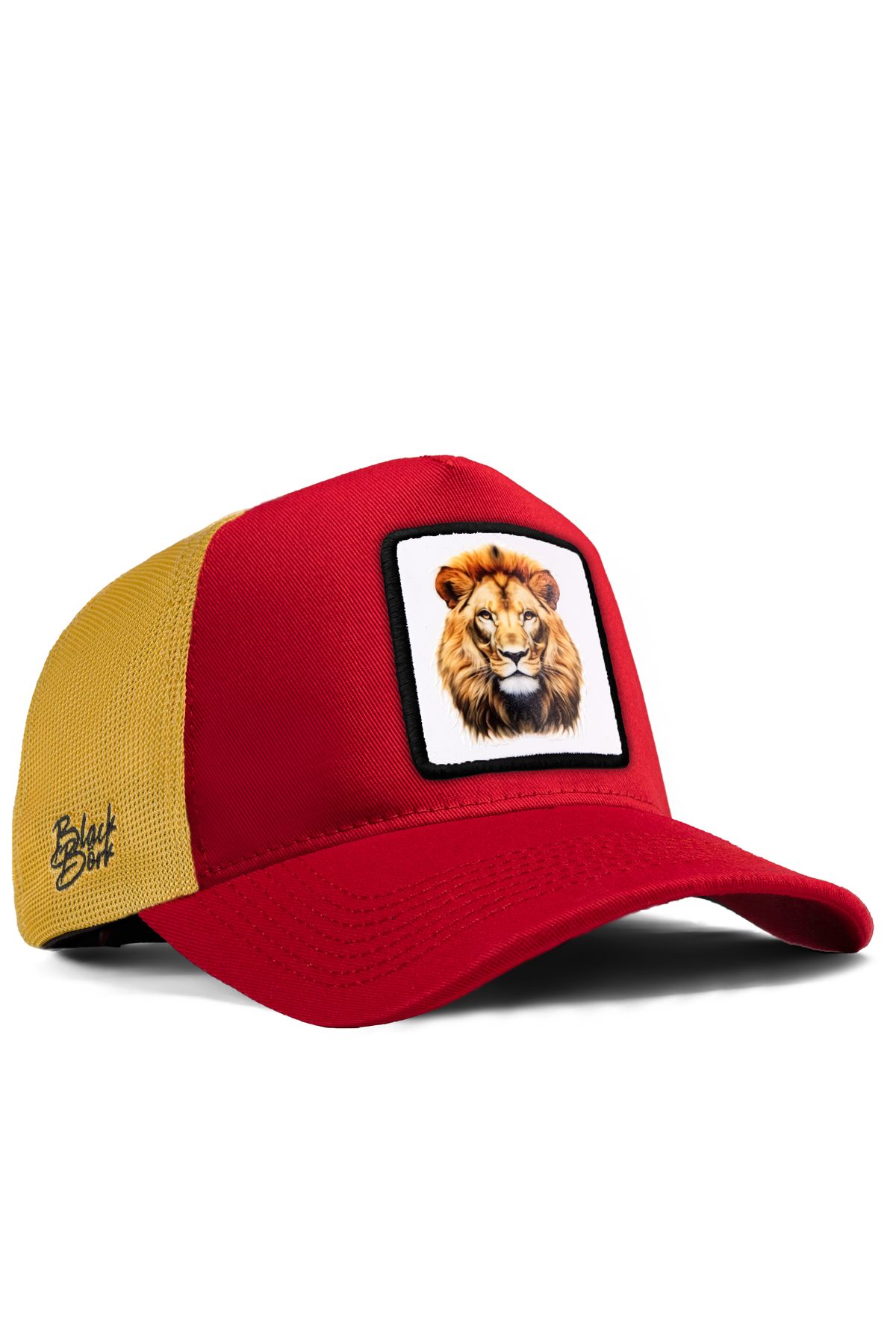 BlackBörk V1 Aslan Logolu Kırmızı-sarı Trucker Şapka